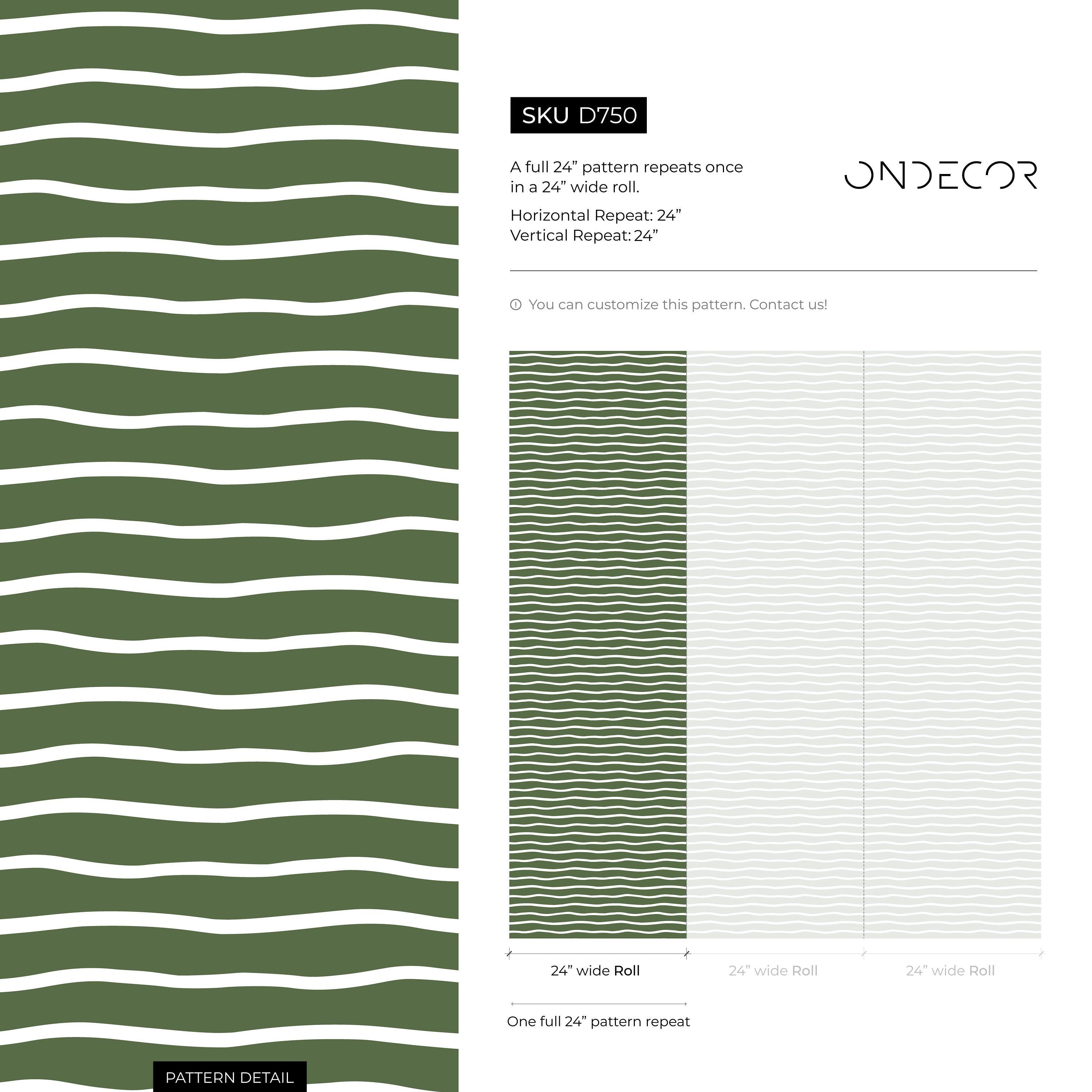 Abstract Wallpaper With Wavy Horizontal Lines In Dark Green And White - D750