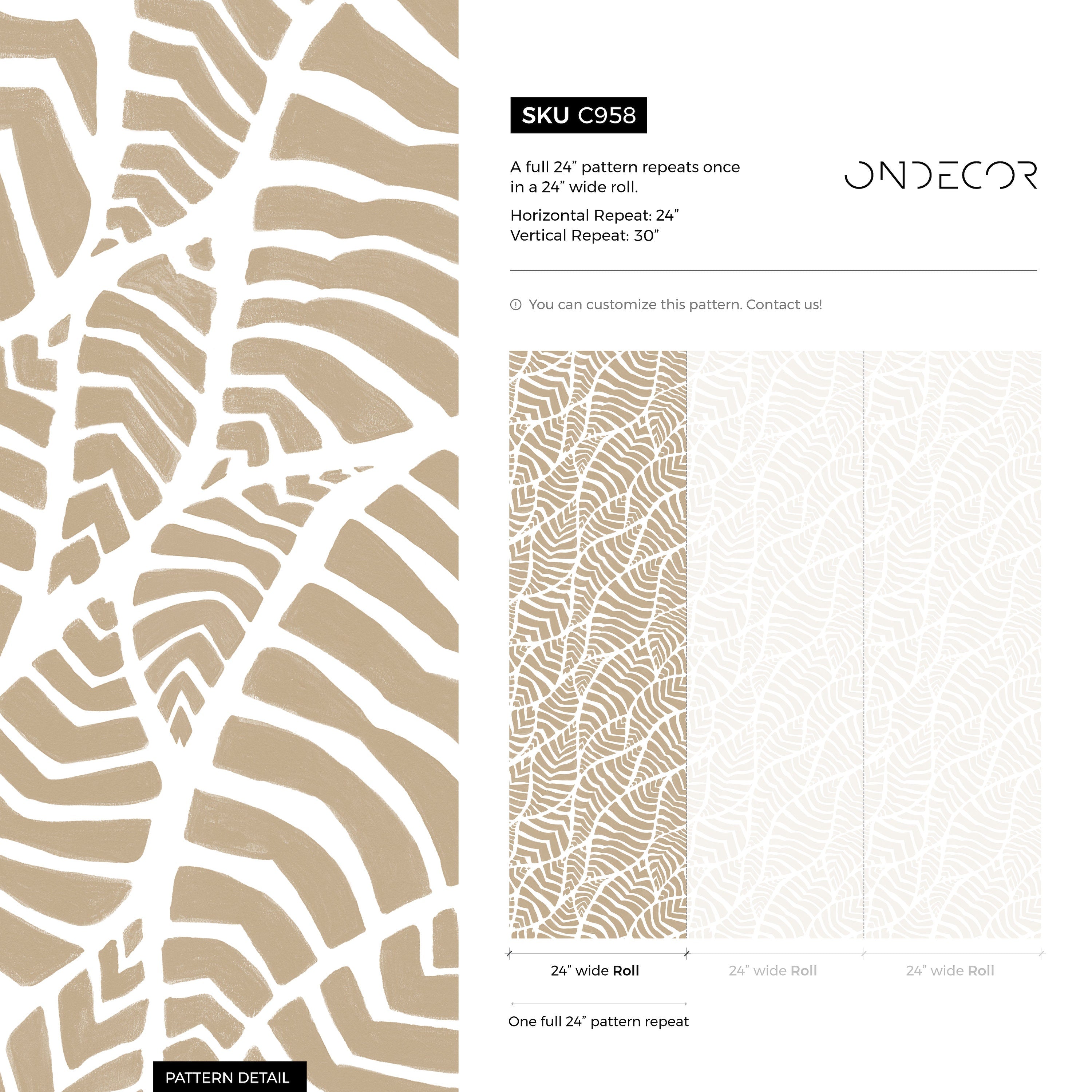 Abstract Wallpaper With Wavy Leaves In Beige And White - C958