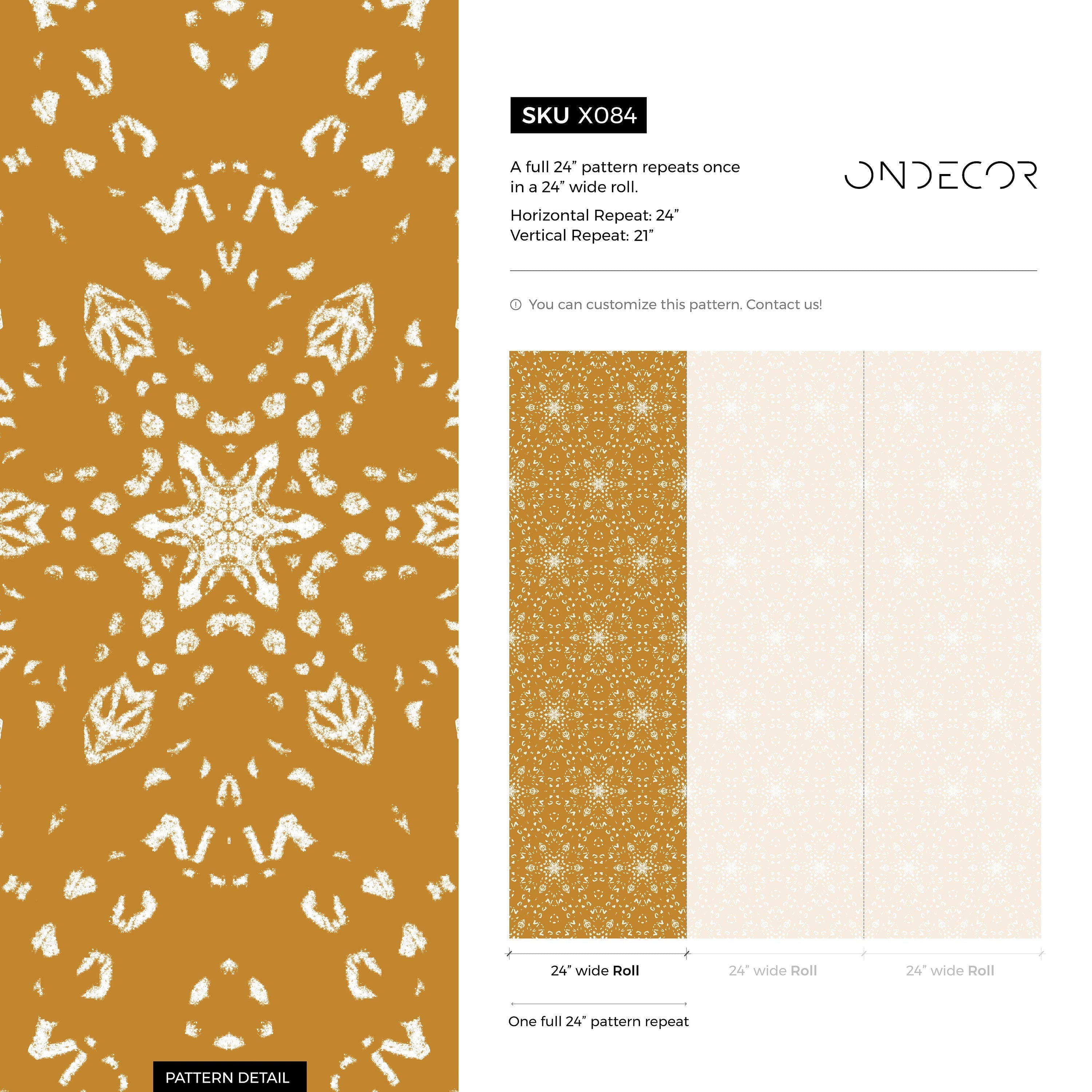 Geometric Wallpaper With A Stamped Medallion Motif In Mustard Yellow - X084