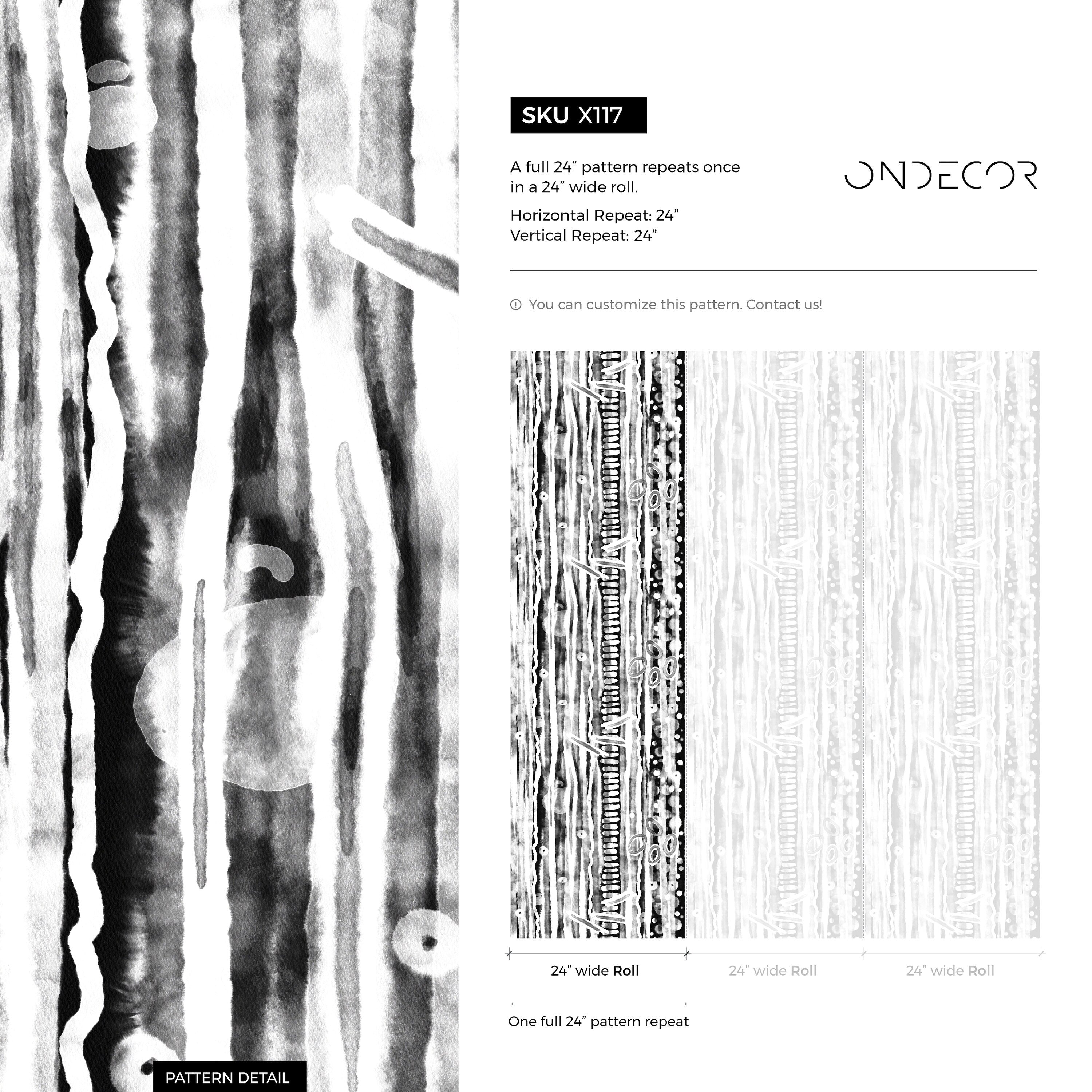 Abstract Wallpaper With Watercolor Stripes And Circles In Black And White - X117