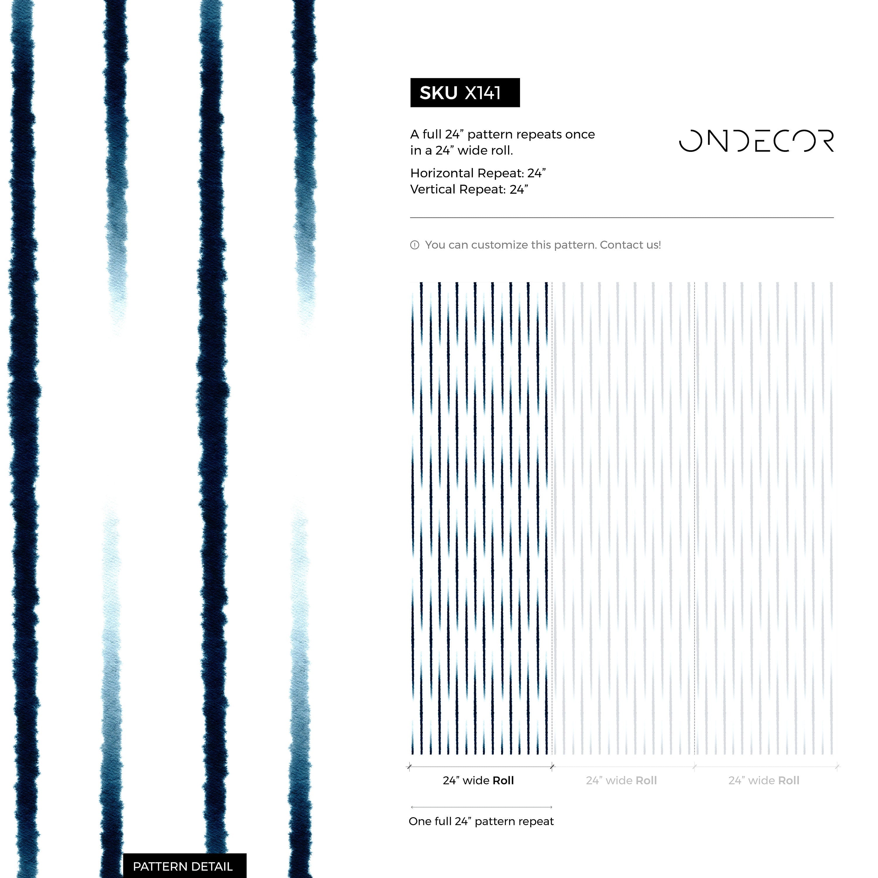 Striped Wallpaper With Tie-dye Vertical Lines In Navy And Blue - X141