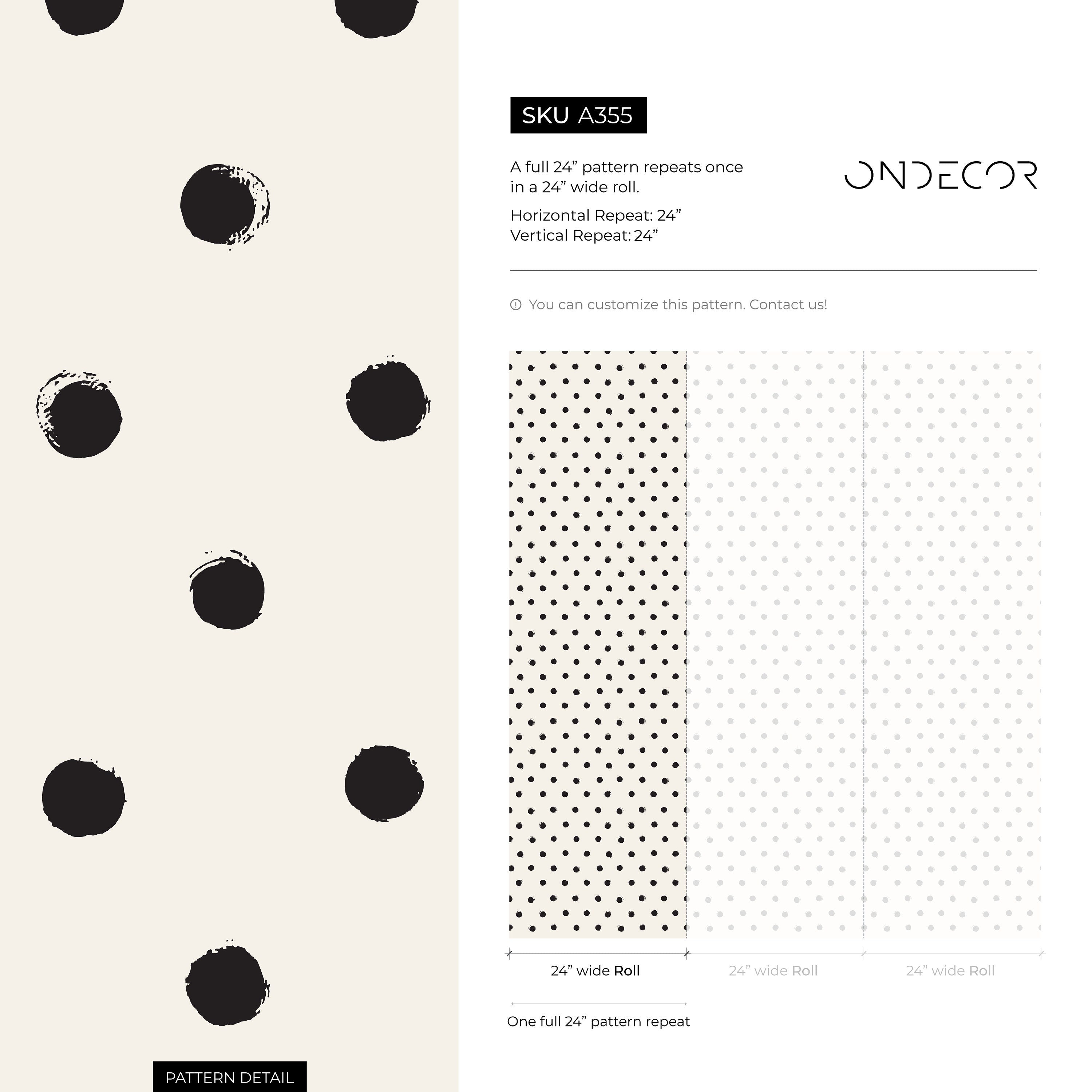 Polka Dot Wallpaper With A Hand-painted Motif In Black And Off-white - A355