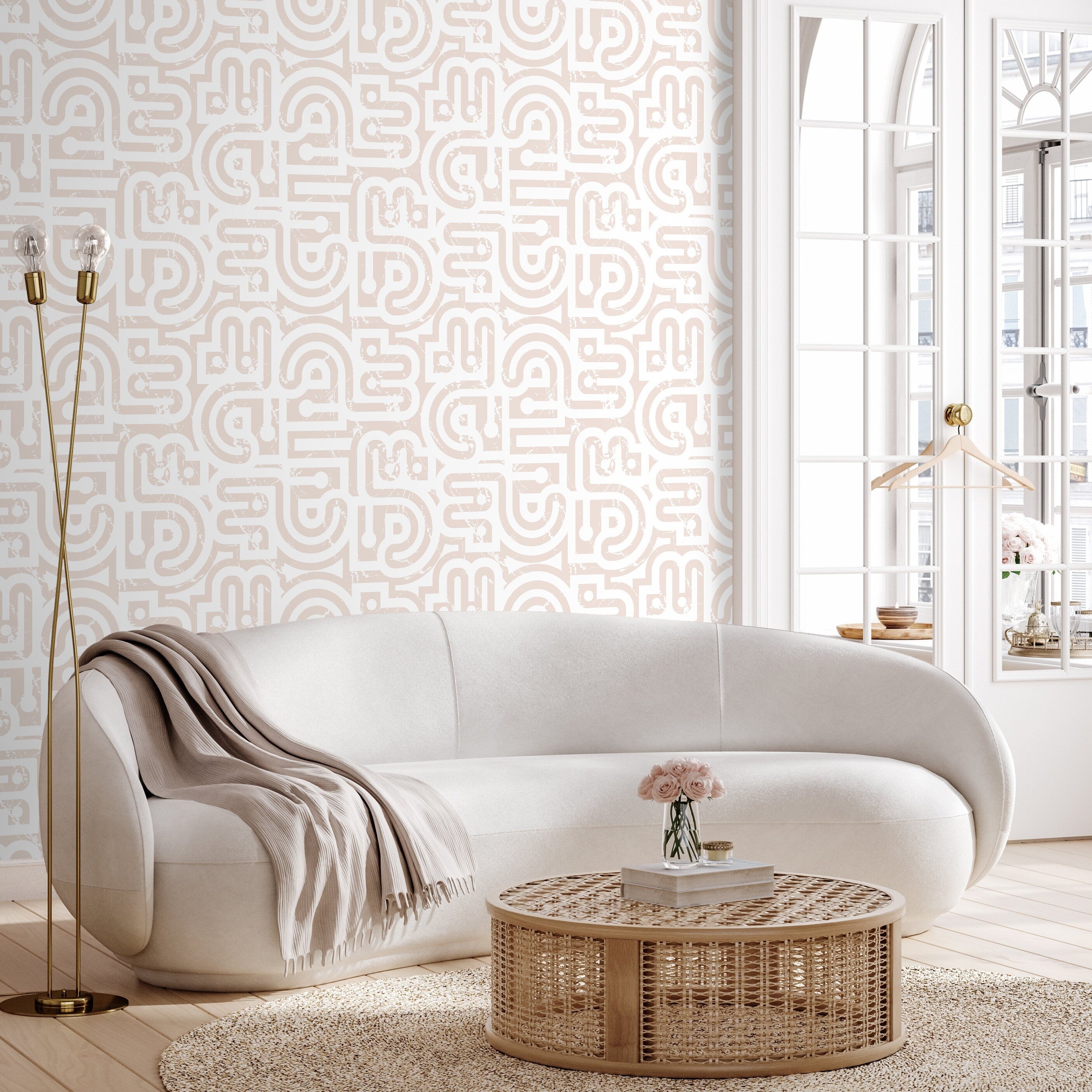 Geometric Wallpaper With A Distressed Abstract Motif In Beige - D944