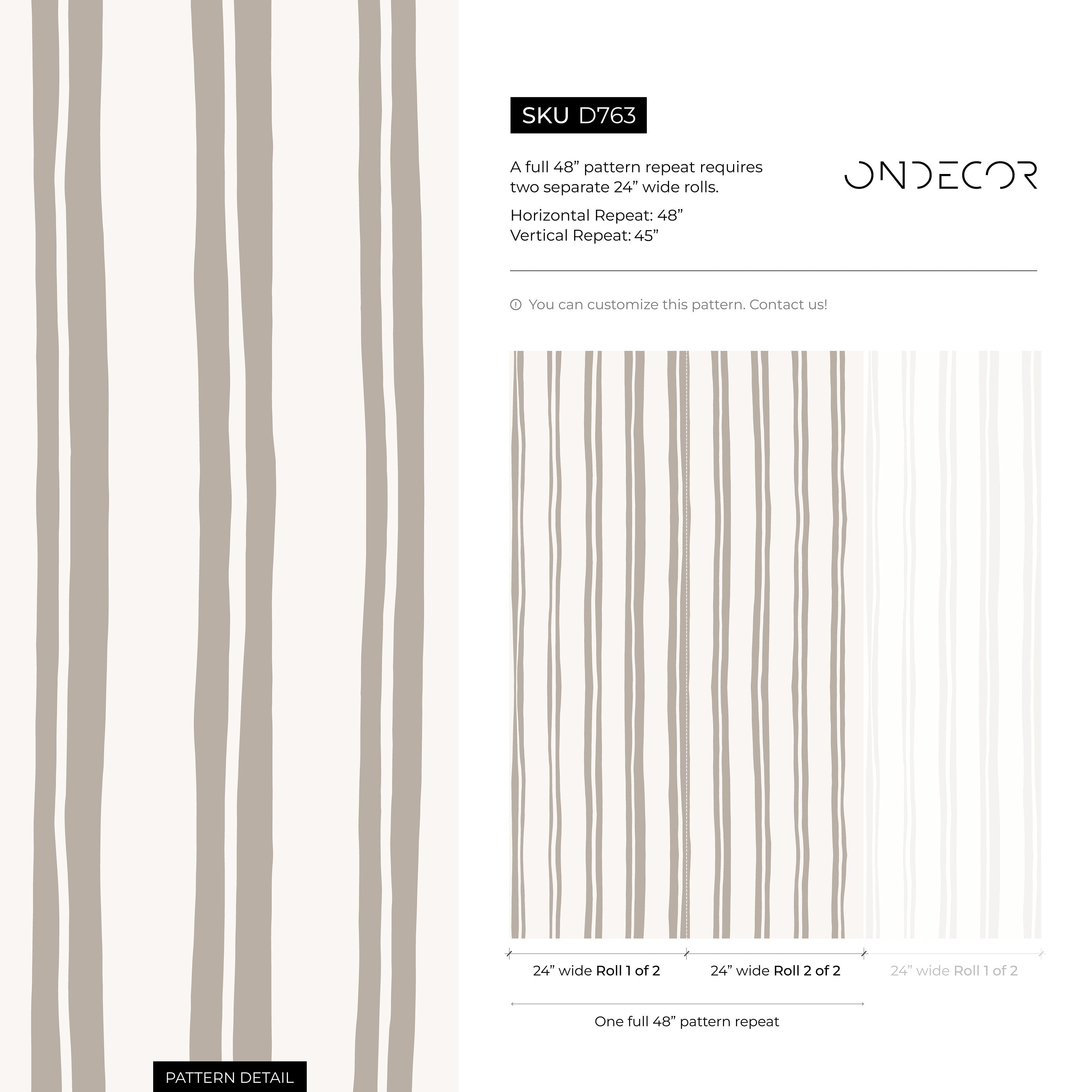 Striped Wallpaper With Wavy Hand-drawn Lines In Taupe - D763