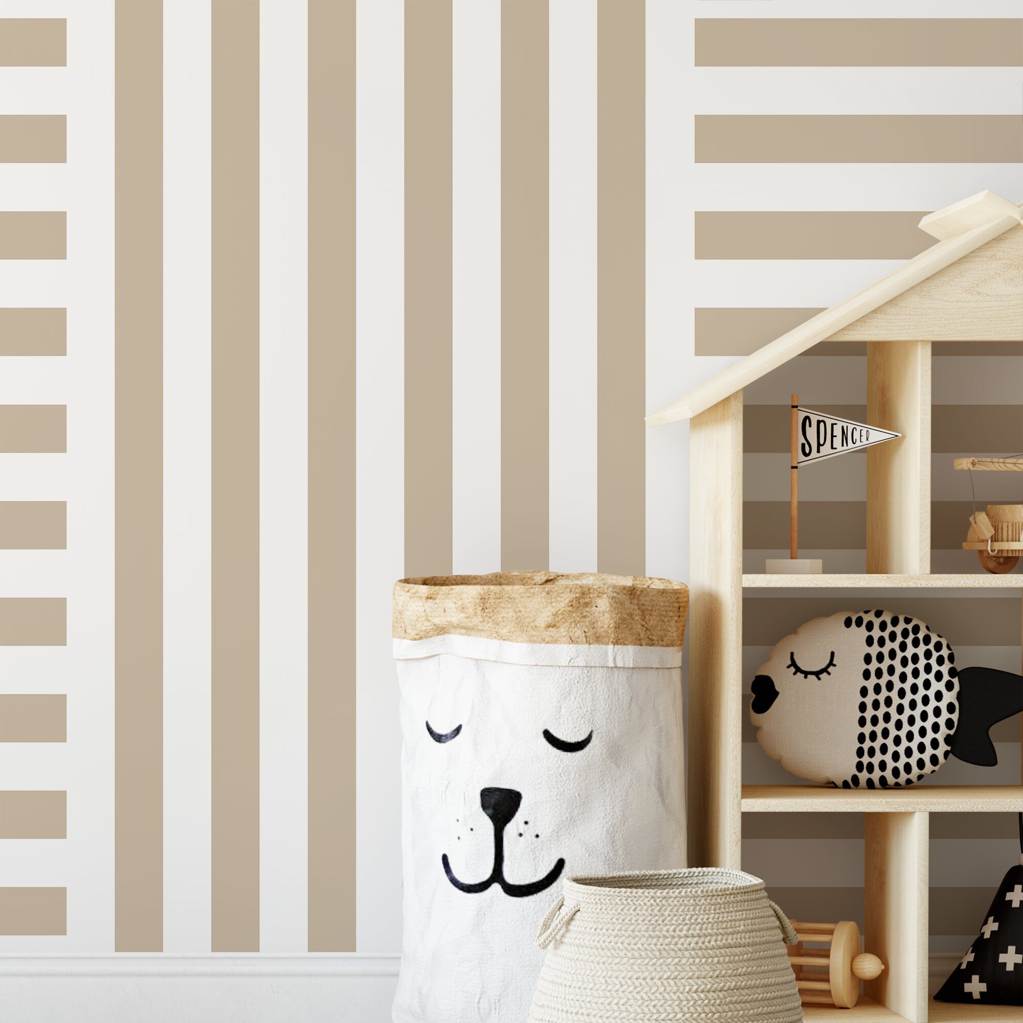 Striped Wallpaper With A Modern Geometric Design In Beige - D736