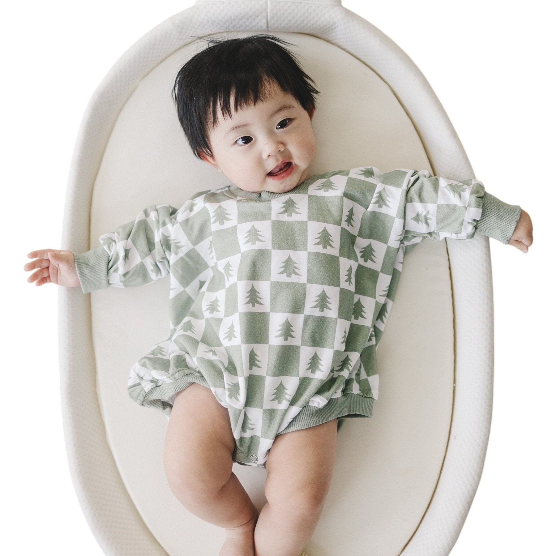 Checkered Christmas Tree Bamboo Bubble Romper