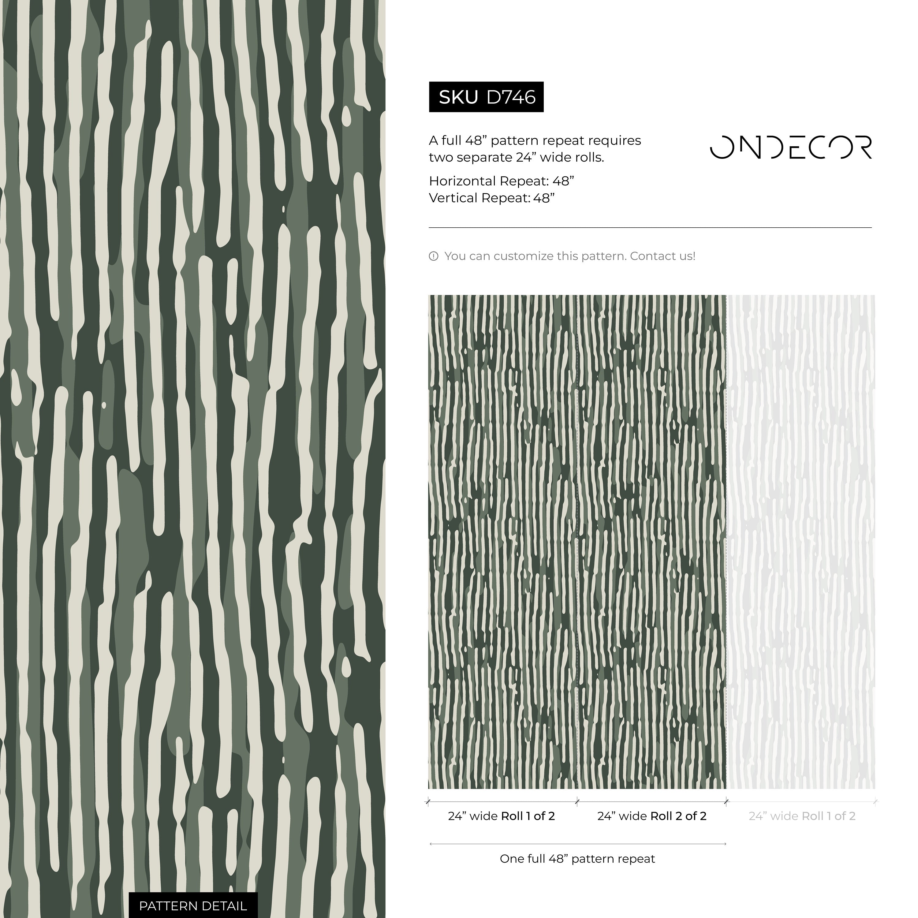Abstract Wallpaper With Wavy Stripes In Dark Green, Sage, And Off-white - D746