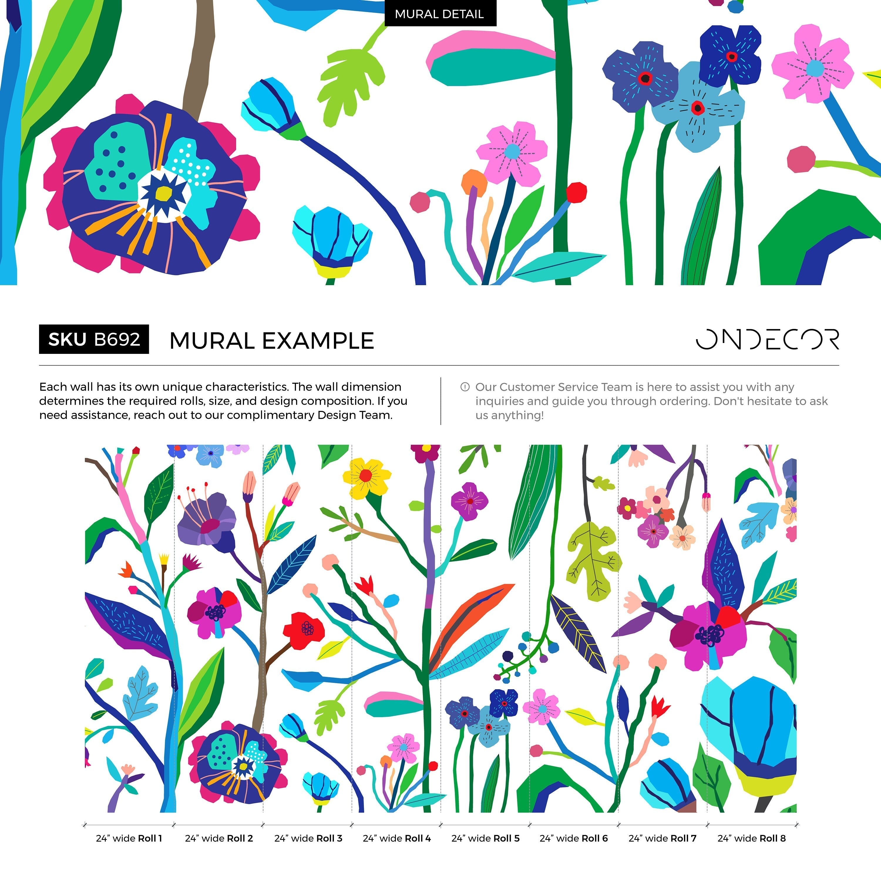 Floral Wallpaper With A Colorful Cutout Design In Blue, Purple, And Green - B692