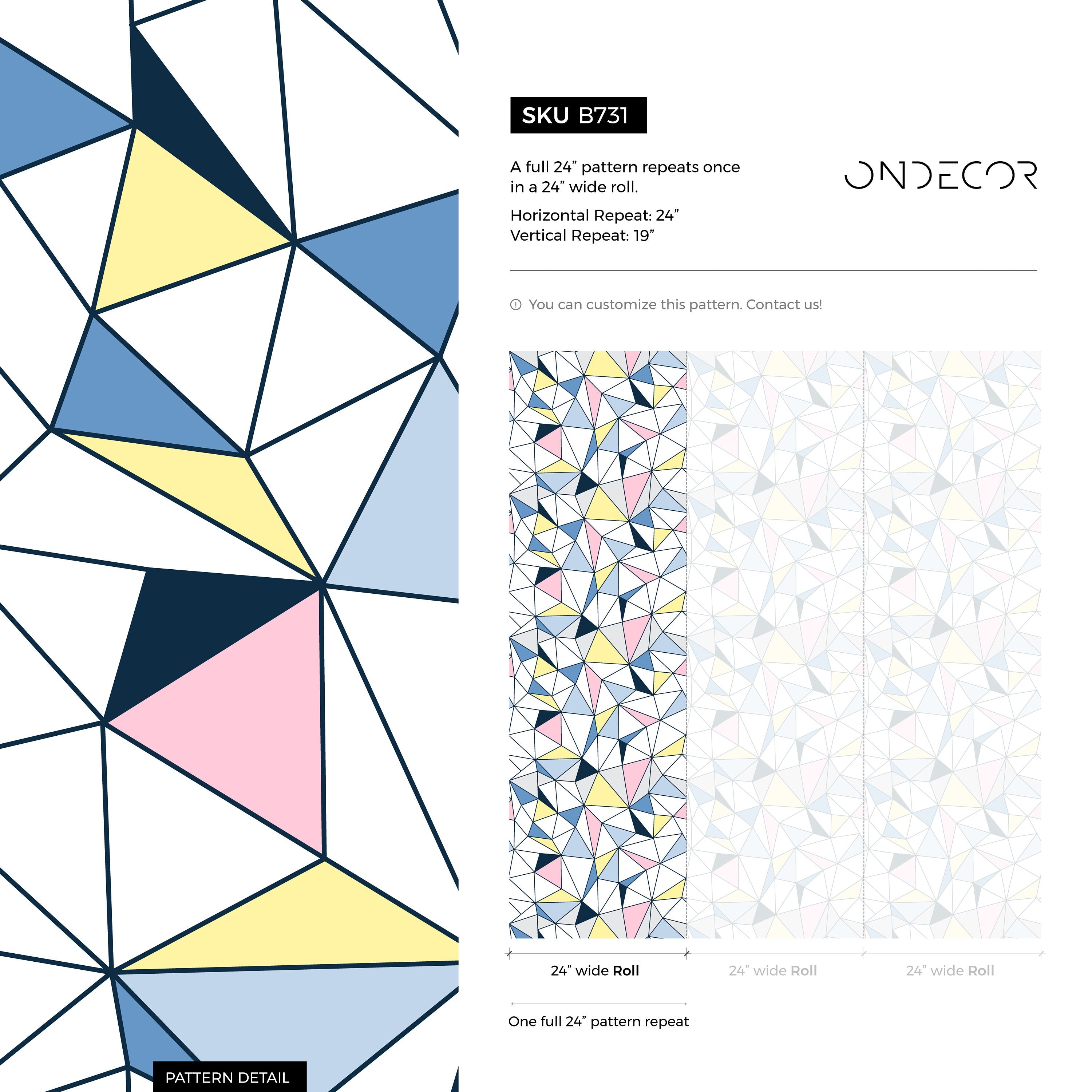 Geometric Wallpaper Featuring A Colorful Triangle Mosaic In Blue, Pink, And Yellow - B731