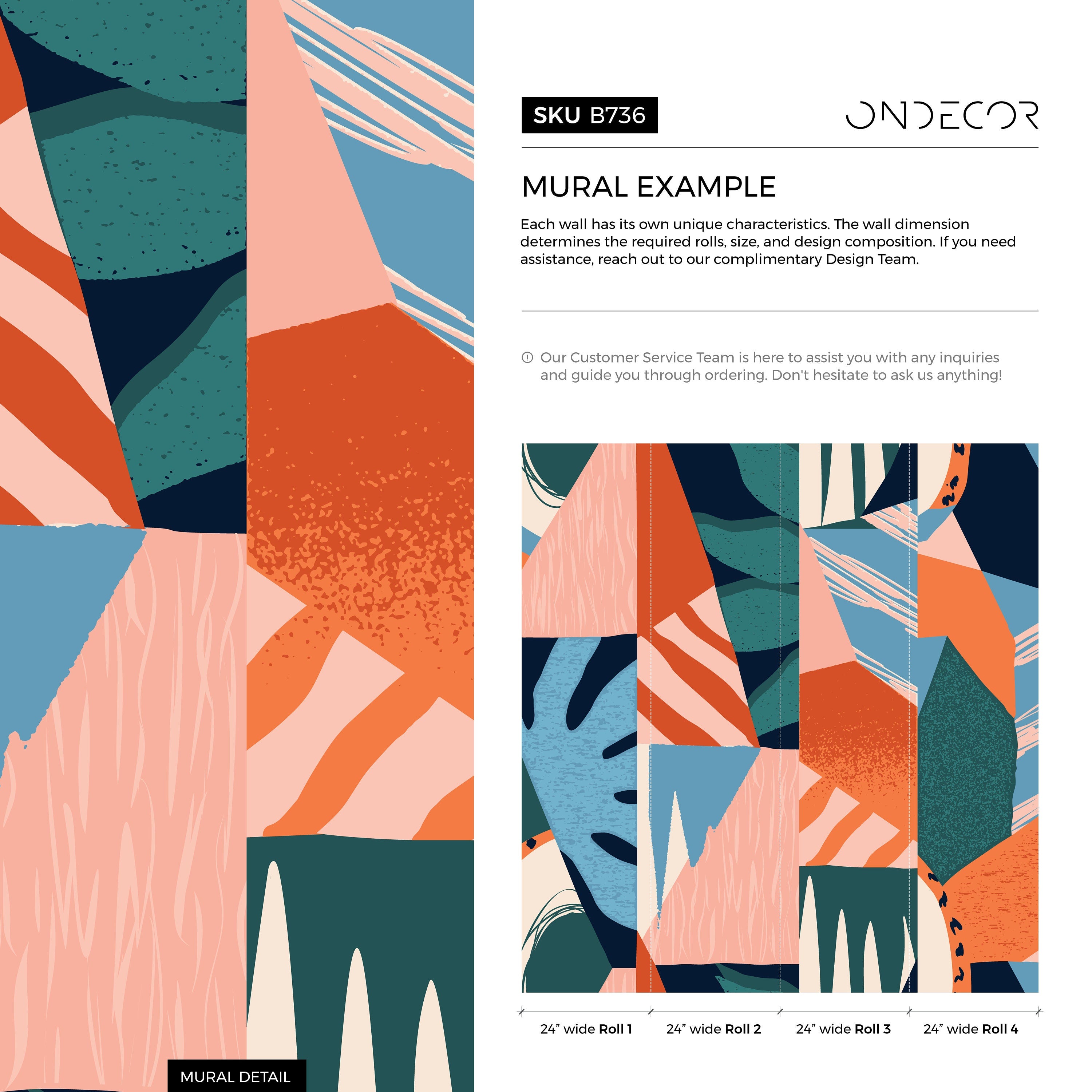 Abstract Wallpaper With A Modern Textured Collage In Terracotta, Blue, And Teal - B736