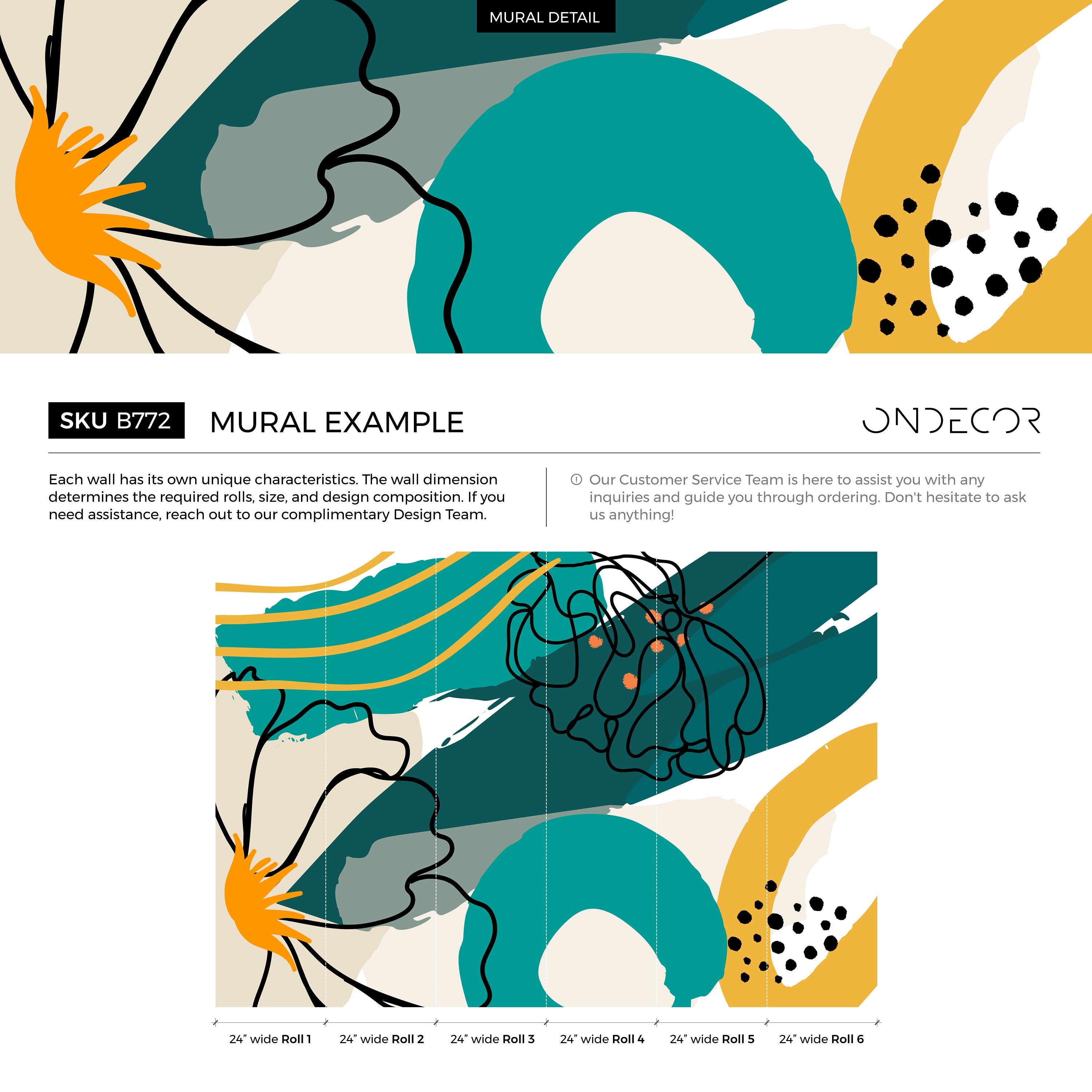Abstract Wallpaper With Bold Shapes In Teal, Yellow, And Black - B772
