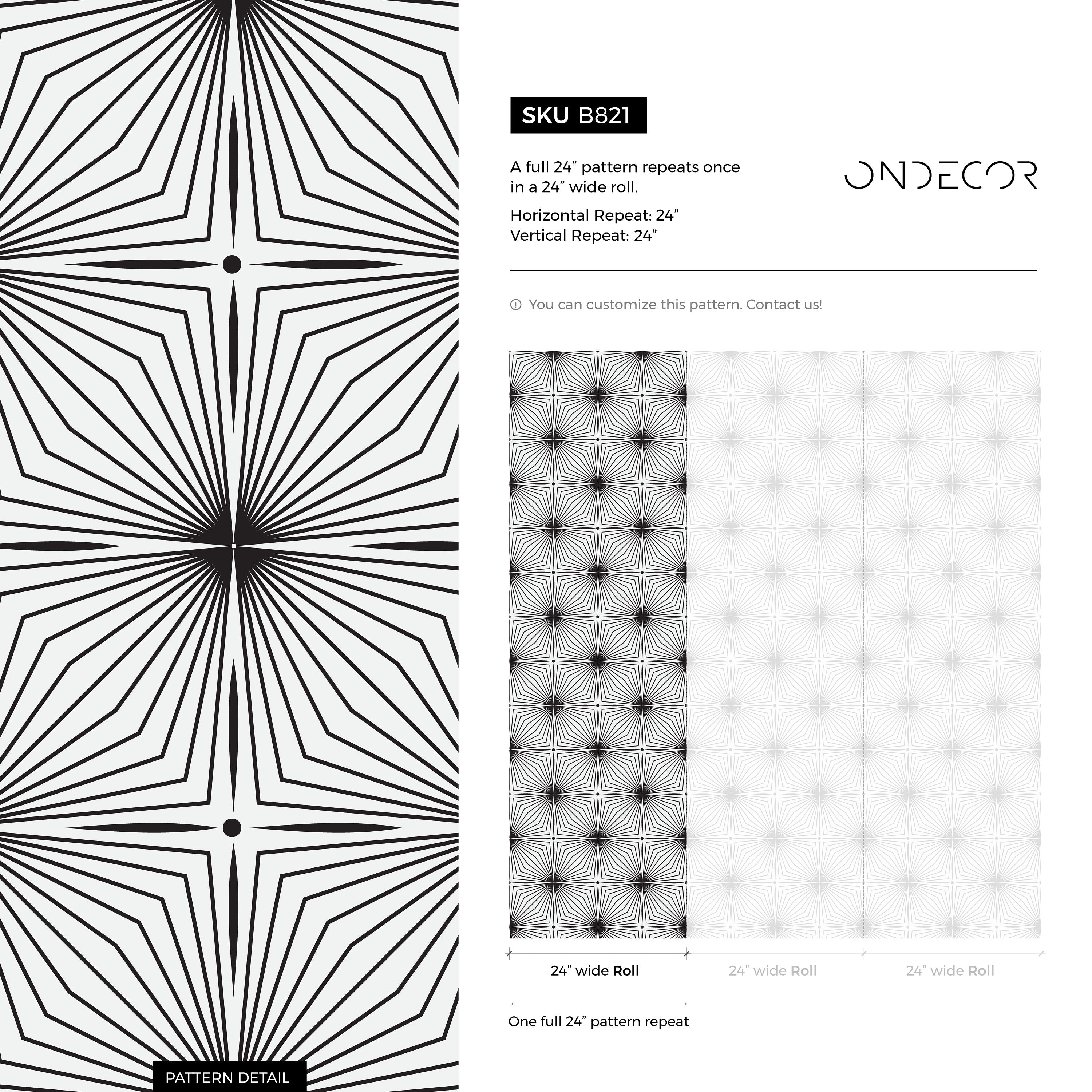 Geometric Wallpaper With A Radiating Starburst Motif In Black And White - B821