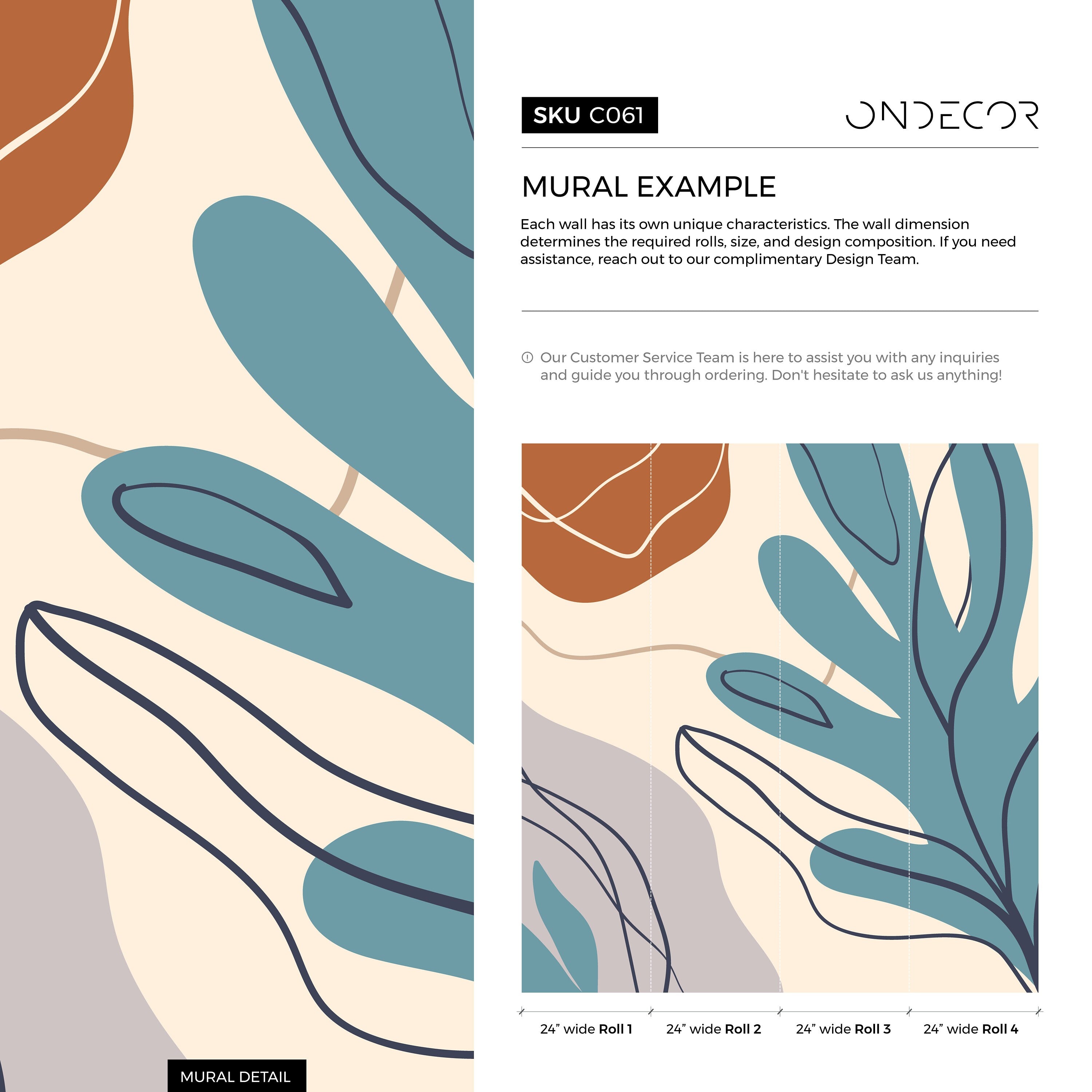 Abstract Wallpaper With Stylized Botanical Shapes In Teal And Terracotta - C061