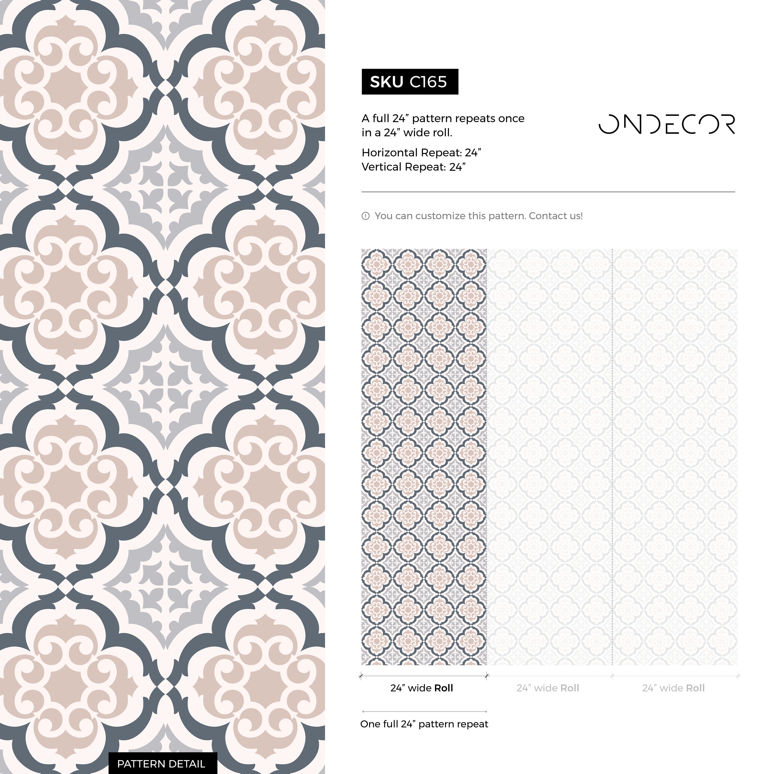 Classic Tile Wallpaper With A Quatrefoil Pattern In Charcoal, Beige, And Grey - C165