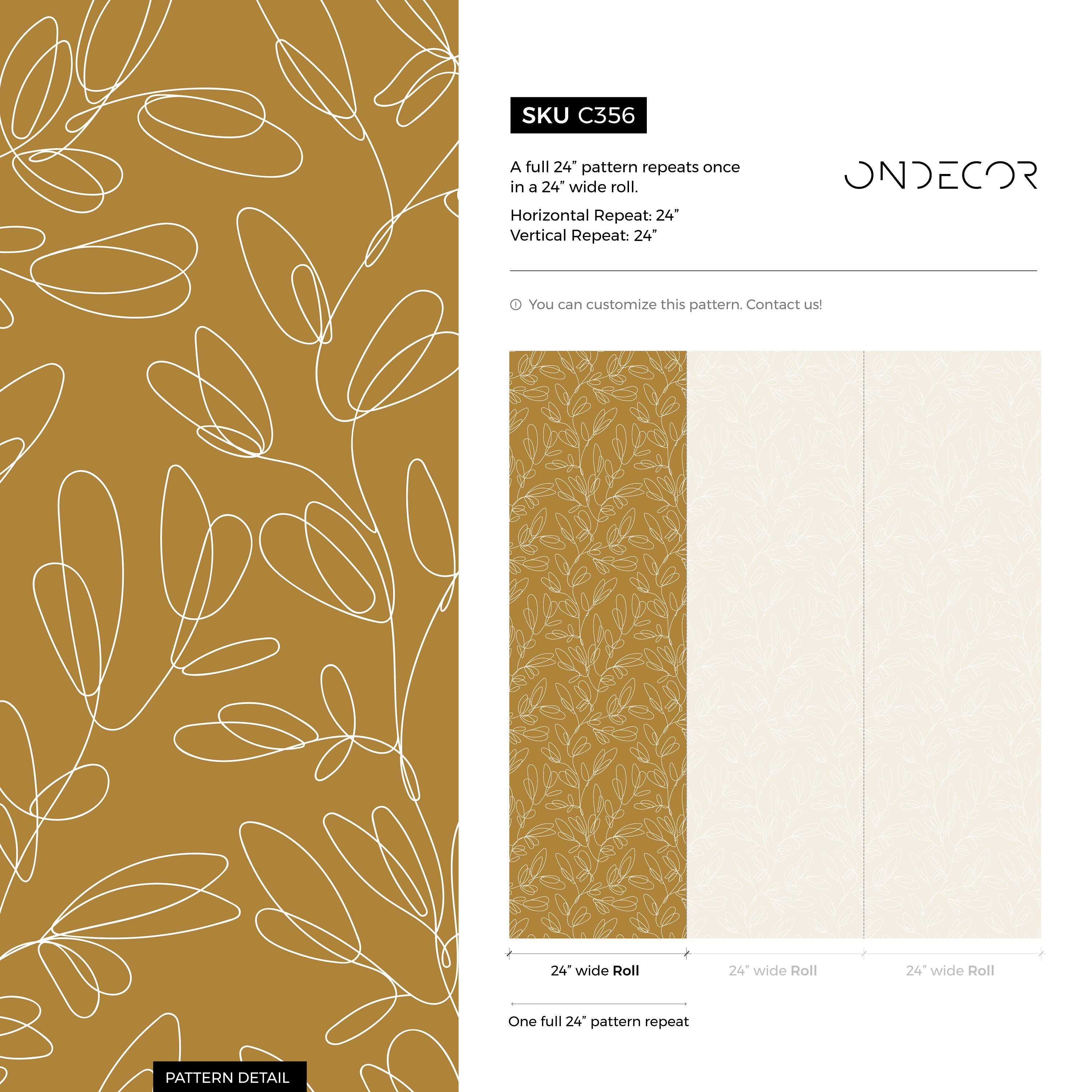 Botanical Wallpaper With A Delicate Leaf Outline In Mustard Yellow And White - C356