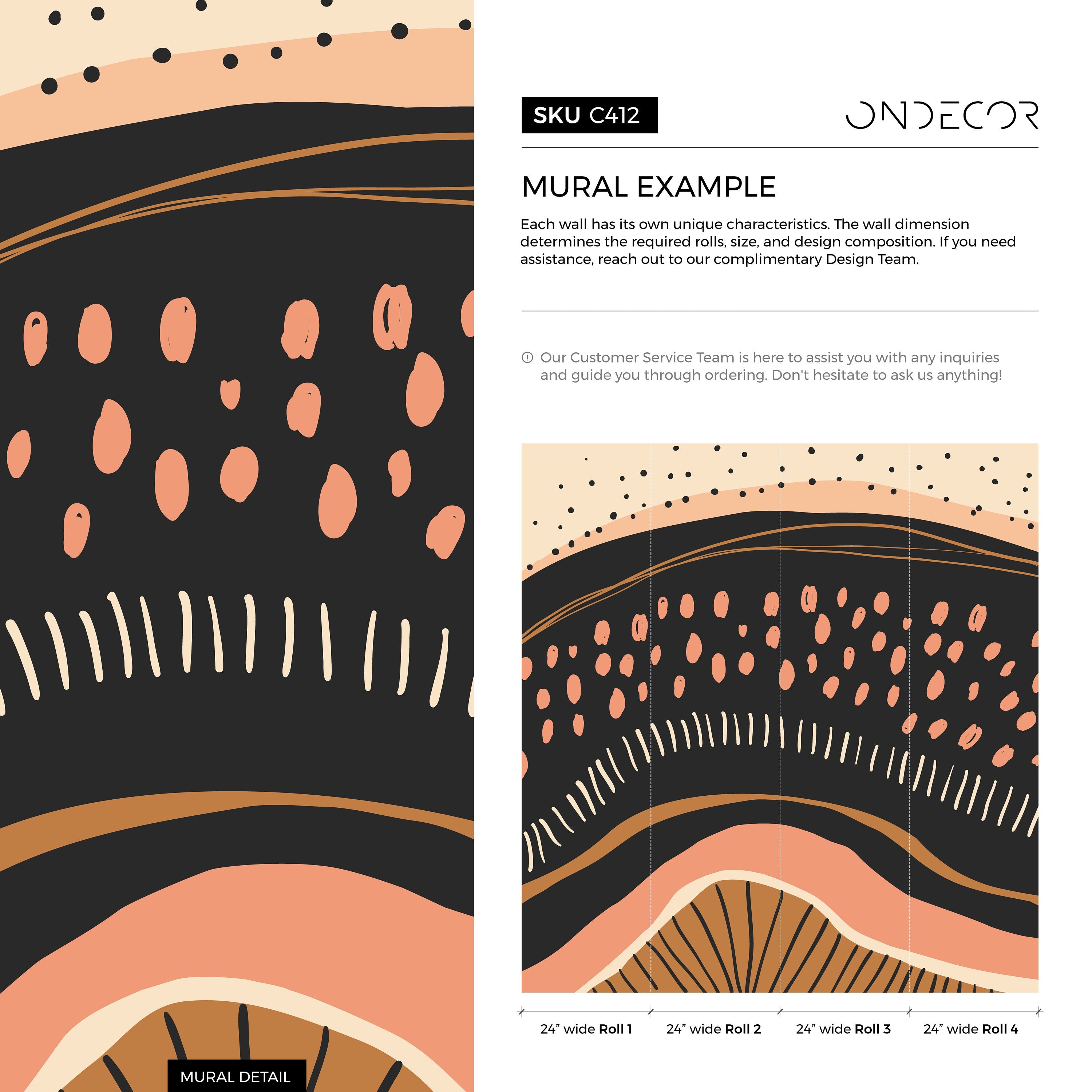 Abstract Wallpaper With Organic Shapes And Lines In Black, Terracotta, And Gold - C412