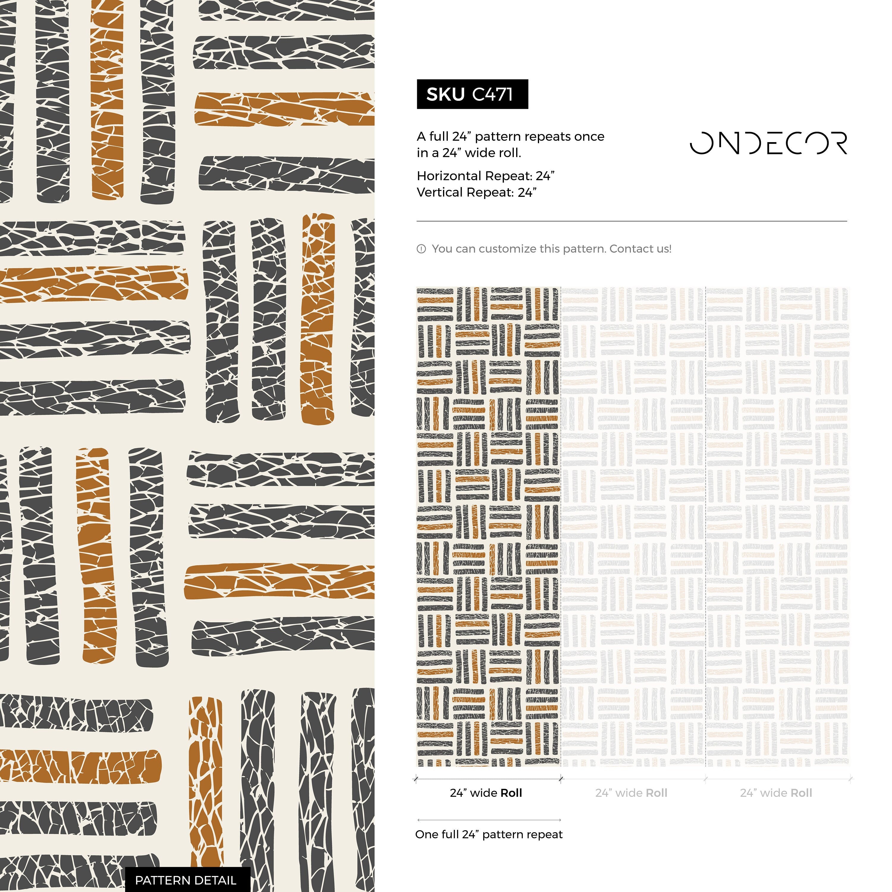 Geometric Wallpaper With A Textured Basketweave Motif In Black And Brown - C471