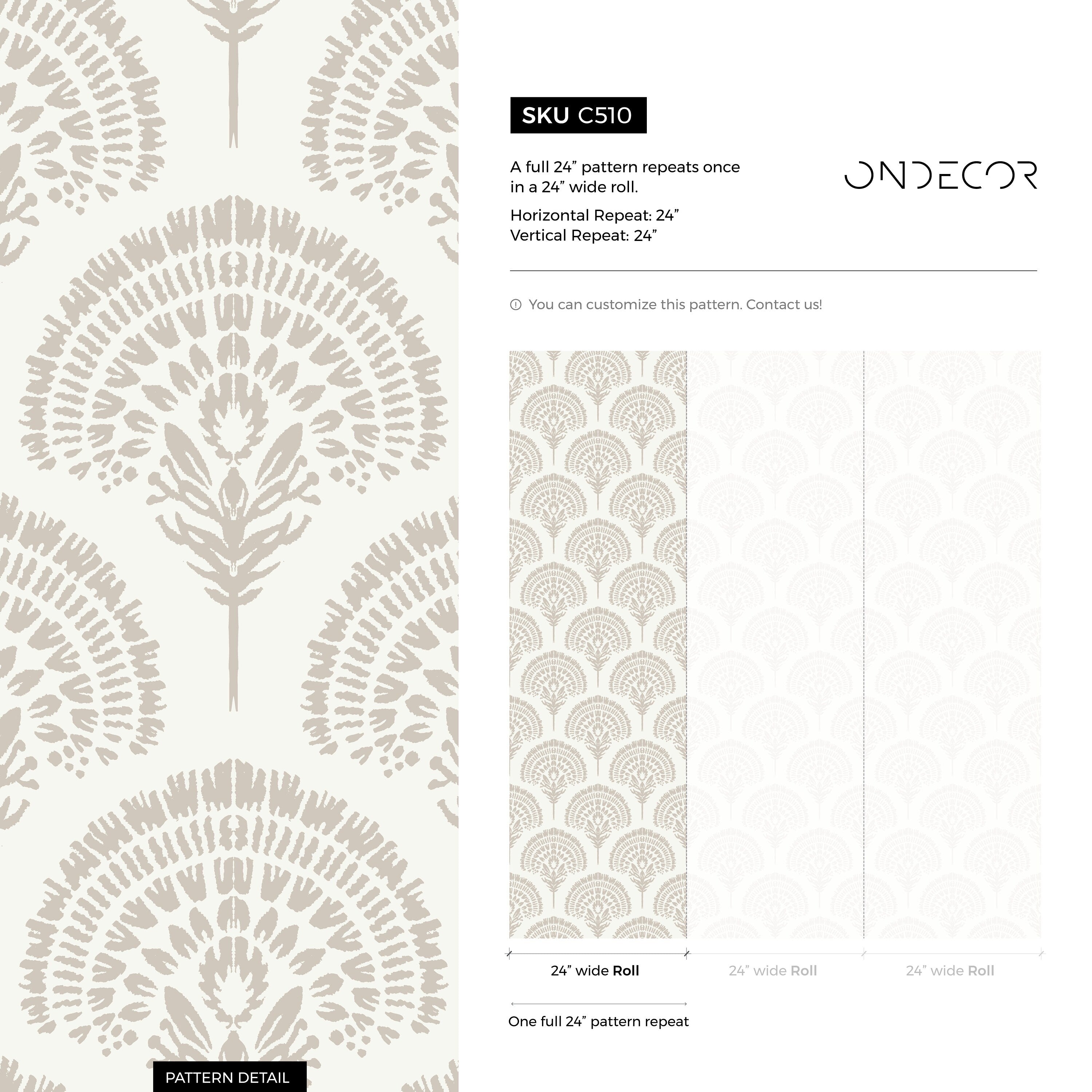 Bohemian Wallpaper With A Stylized Palm Motif In Greige And Beige - C510