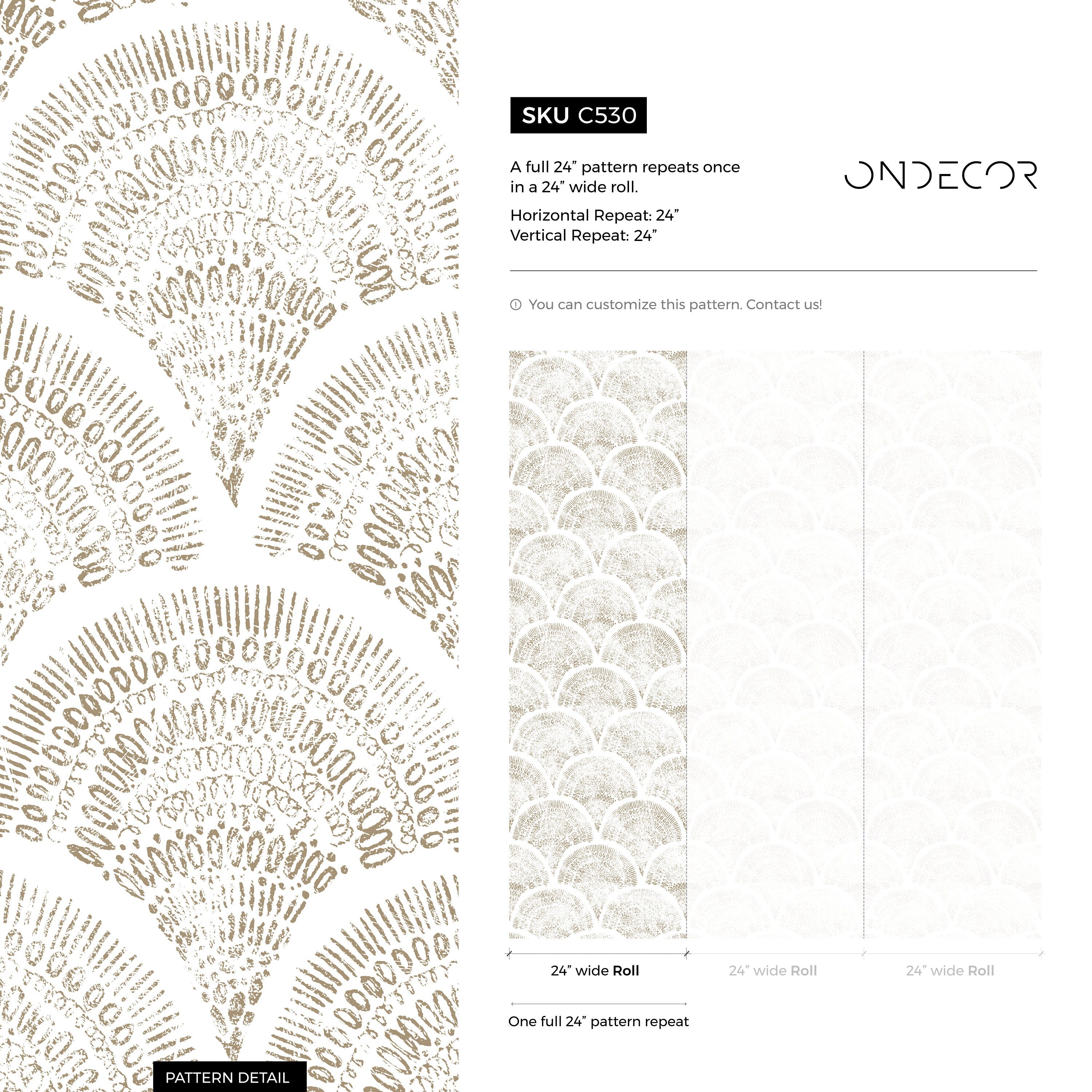 Boho Wallpaper With A Scalloped Fan Motif In Taupe - C530
