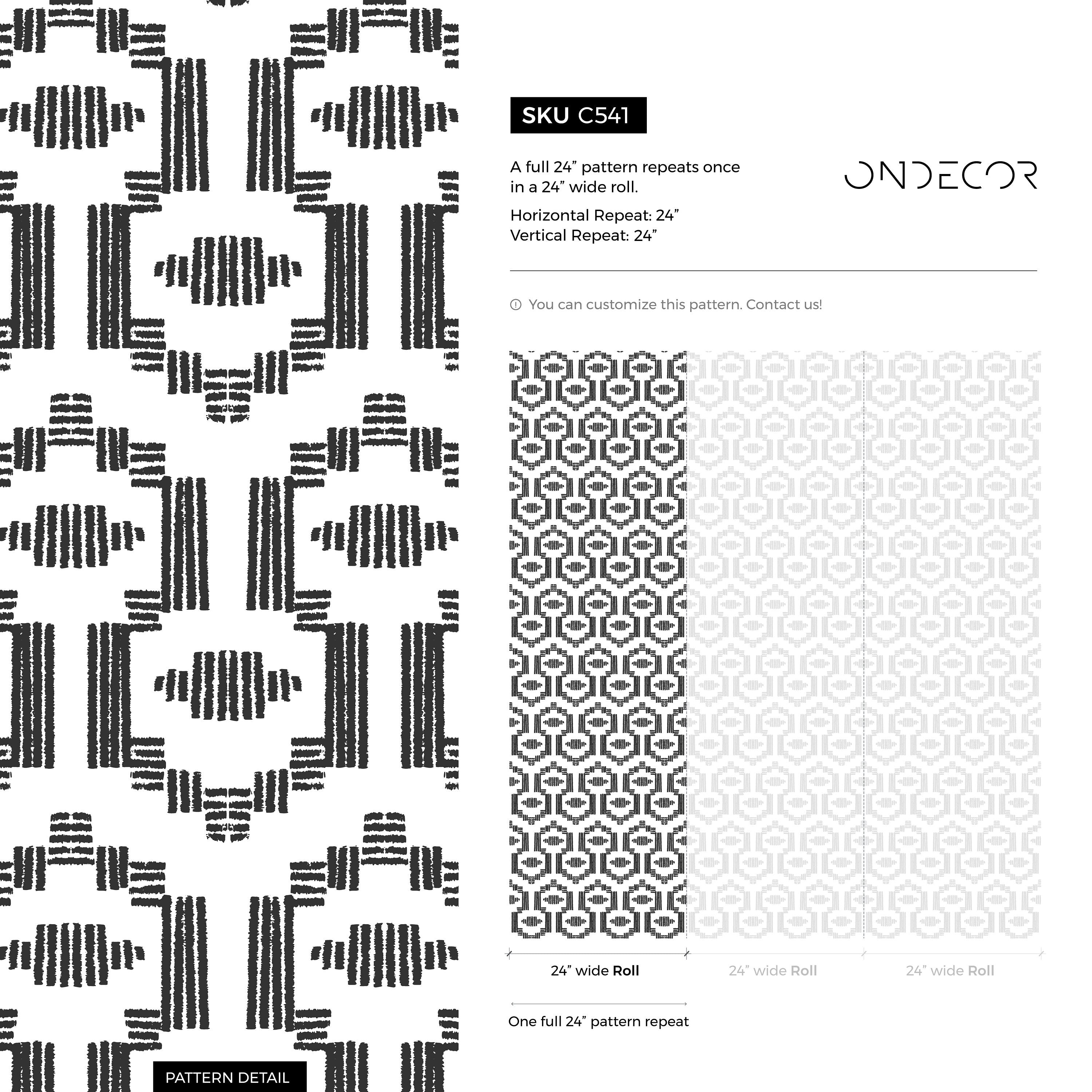 Geometric Wallpaper With A Boho Inspired Motif In Black And Gray - C541