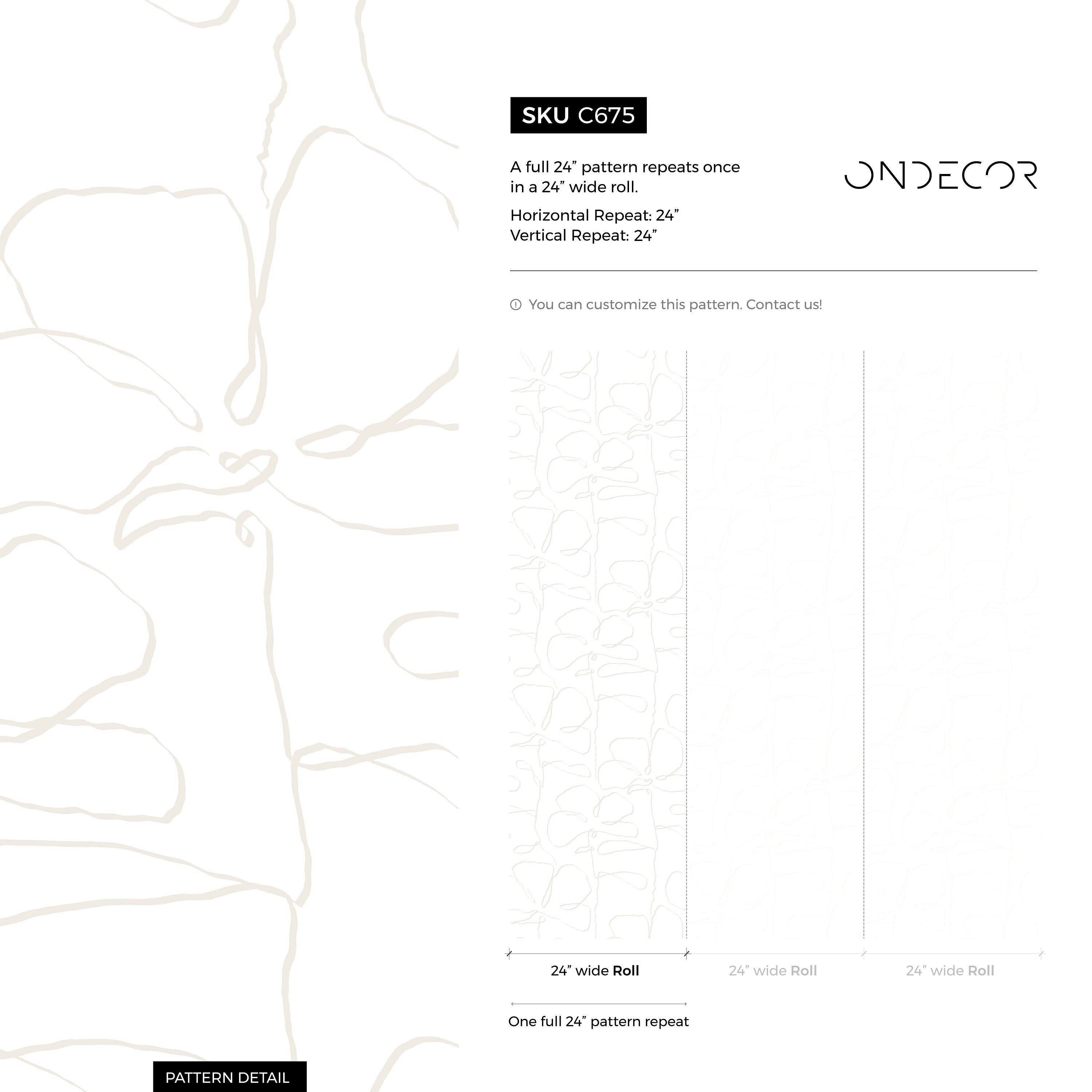 Floral Wallpaper Featuring Abstract Floral Outlines In Beige - C675