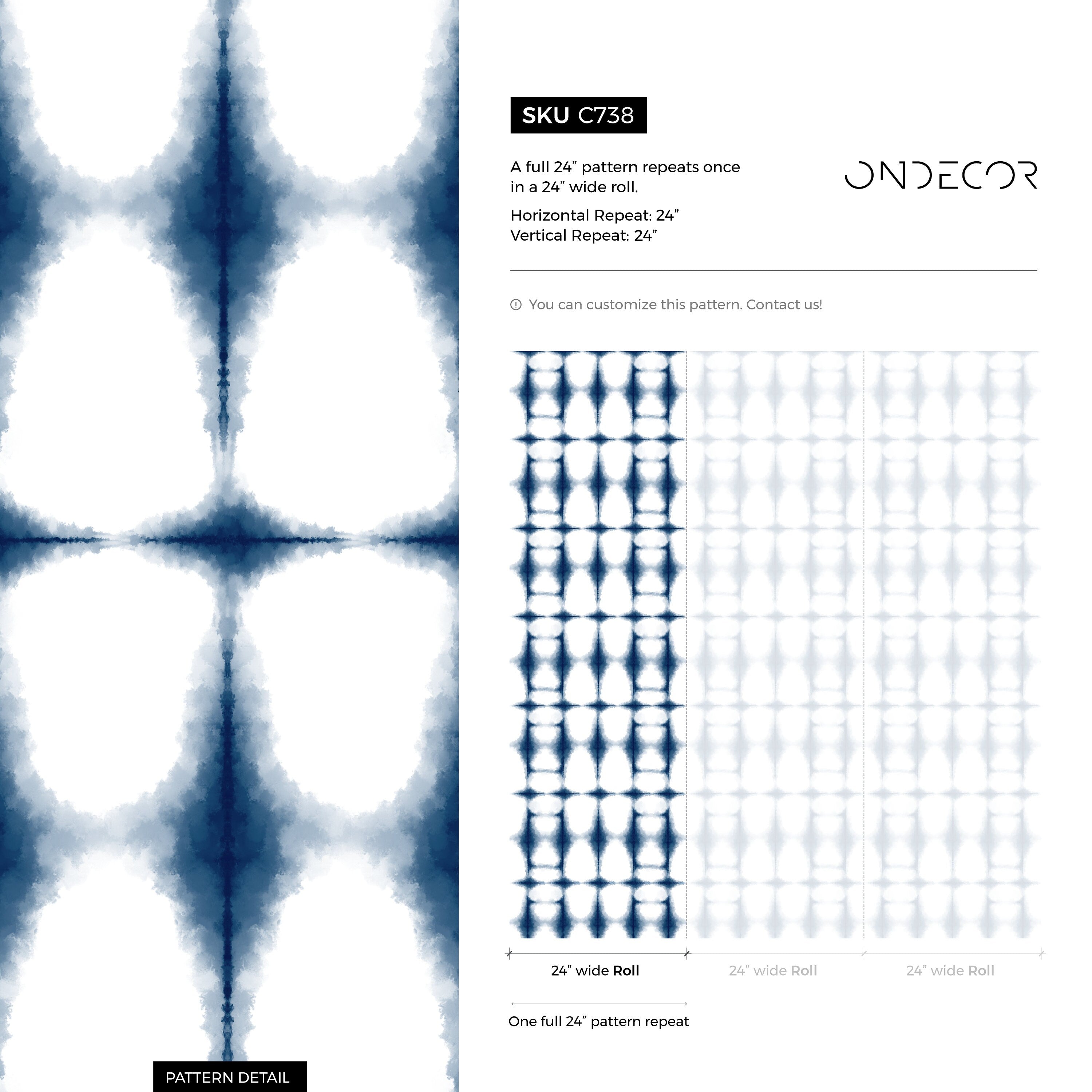 Tie Dye Wallpaper With A Geometric Motif In Blue And White - C738