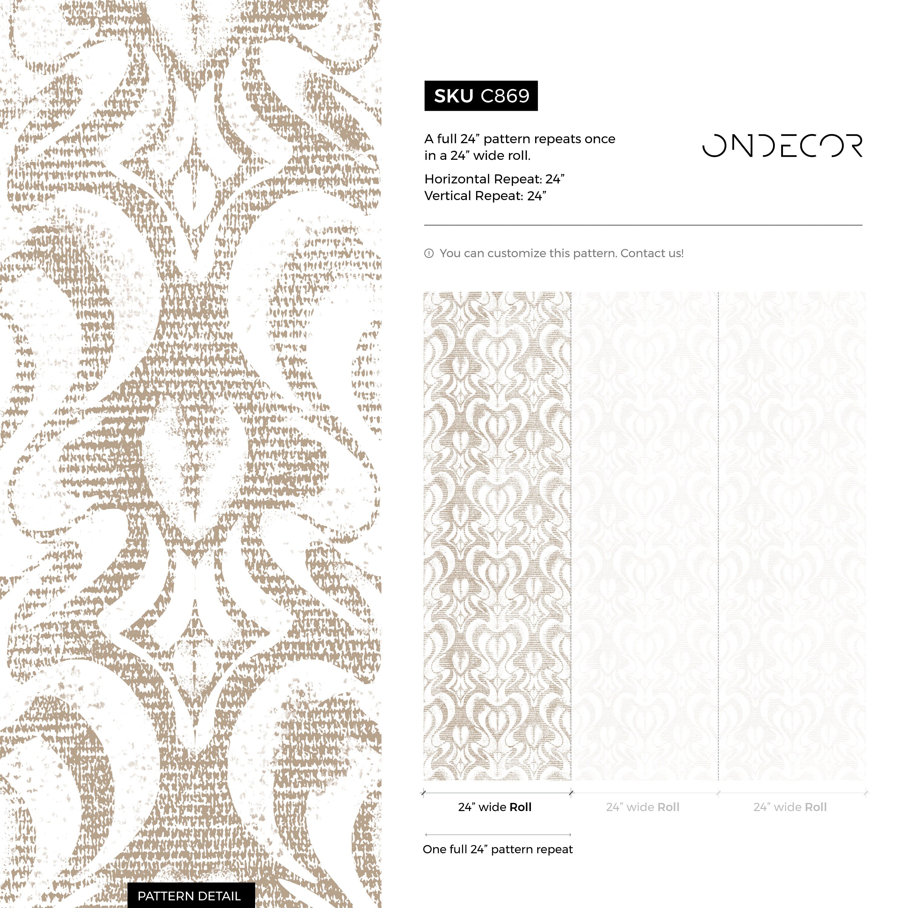 Vintage Damask Wallpaper With A Textured Motif In Beige And Cream - C869