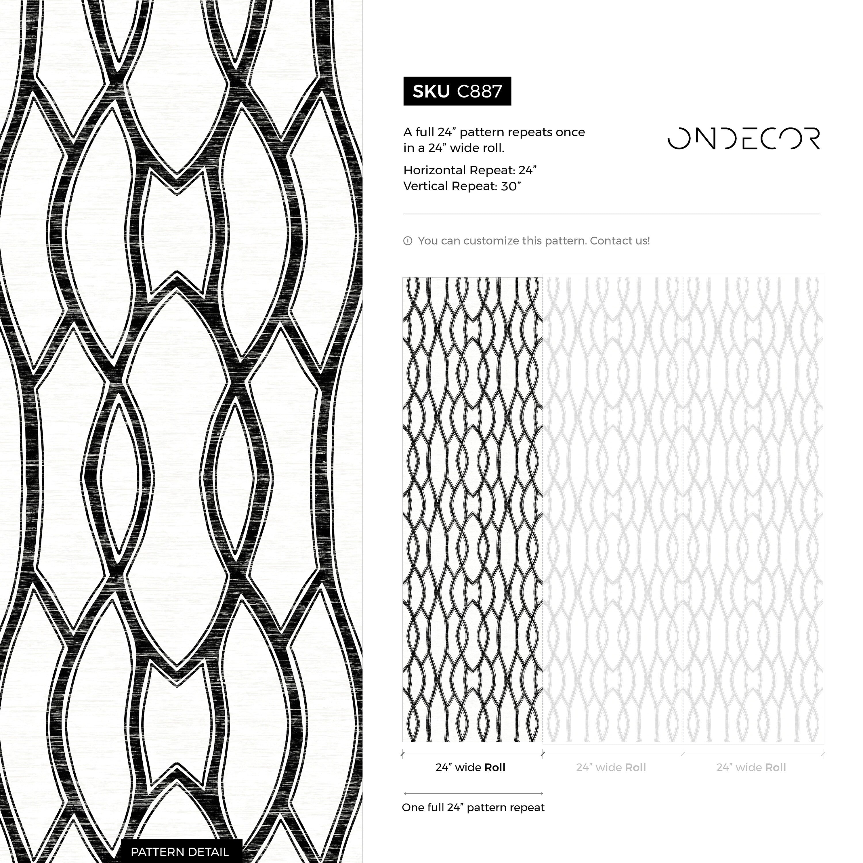 Geometric Wallpaper With An Interlocking Chain Motif In Black And White - C887
