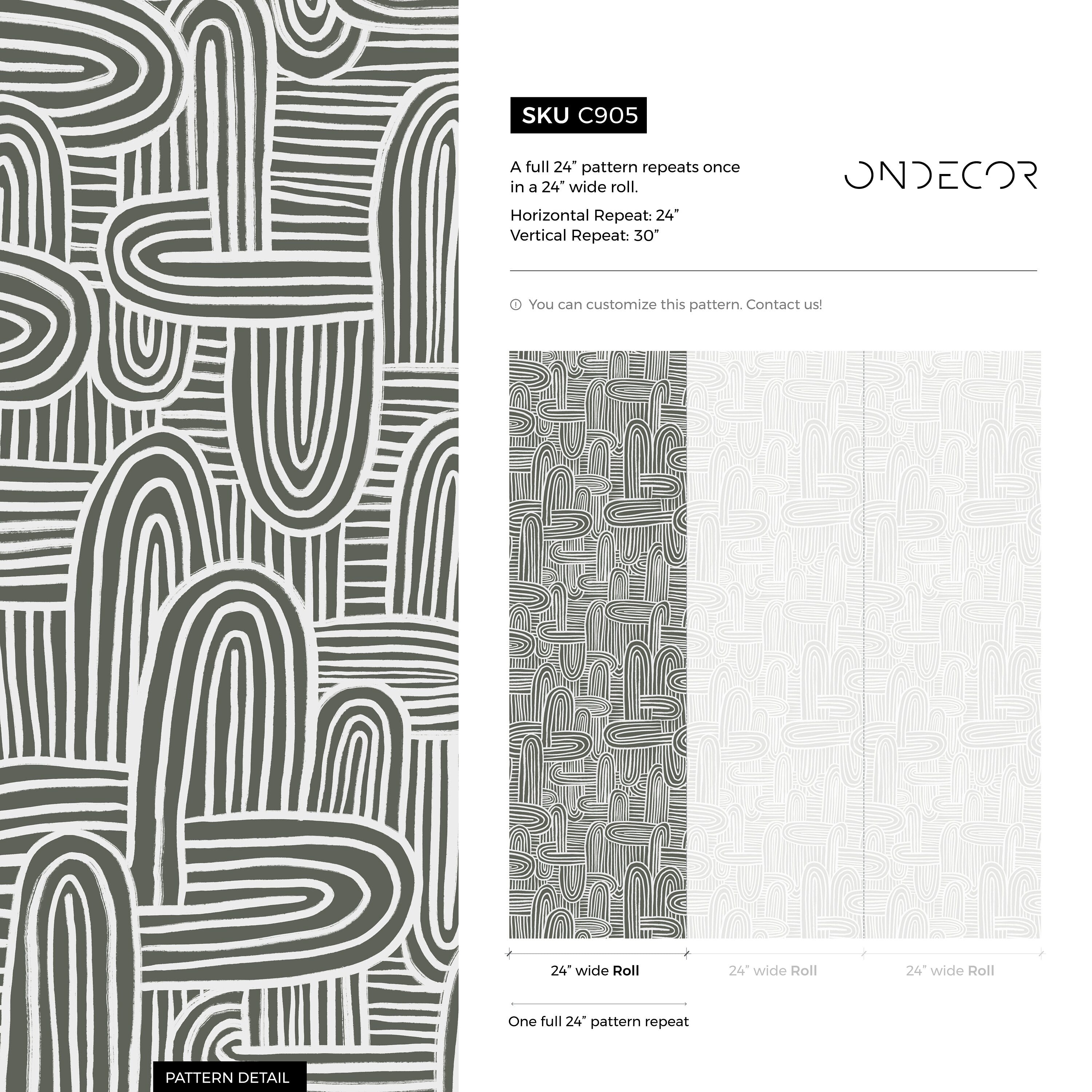 Abstract Wallpaper With Hand-drawn Organic Lines In Gray Green And White - C905