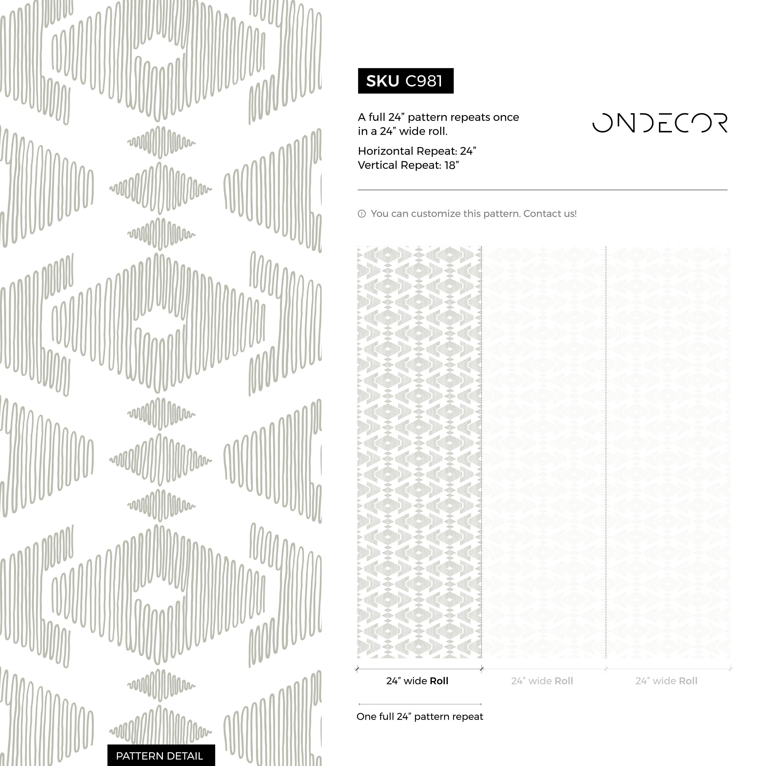 Geometric Wallpaper With A Sketched Diamond Motif In Sage Green - C981
