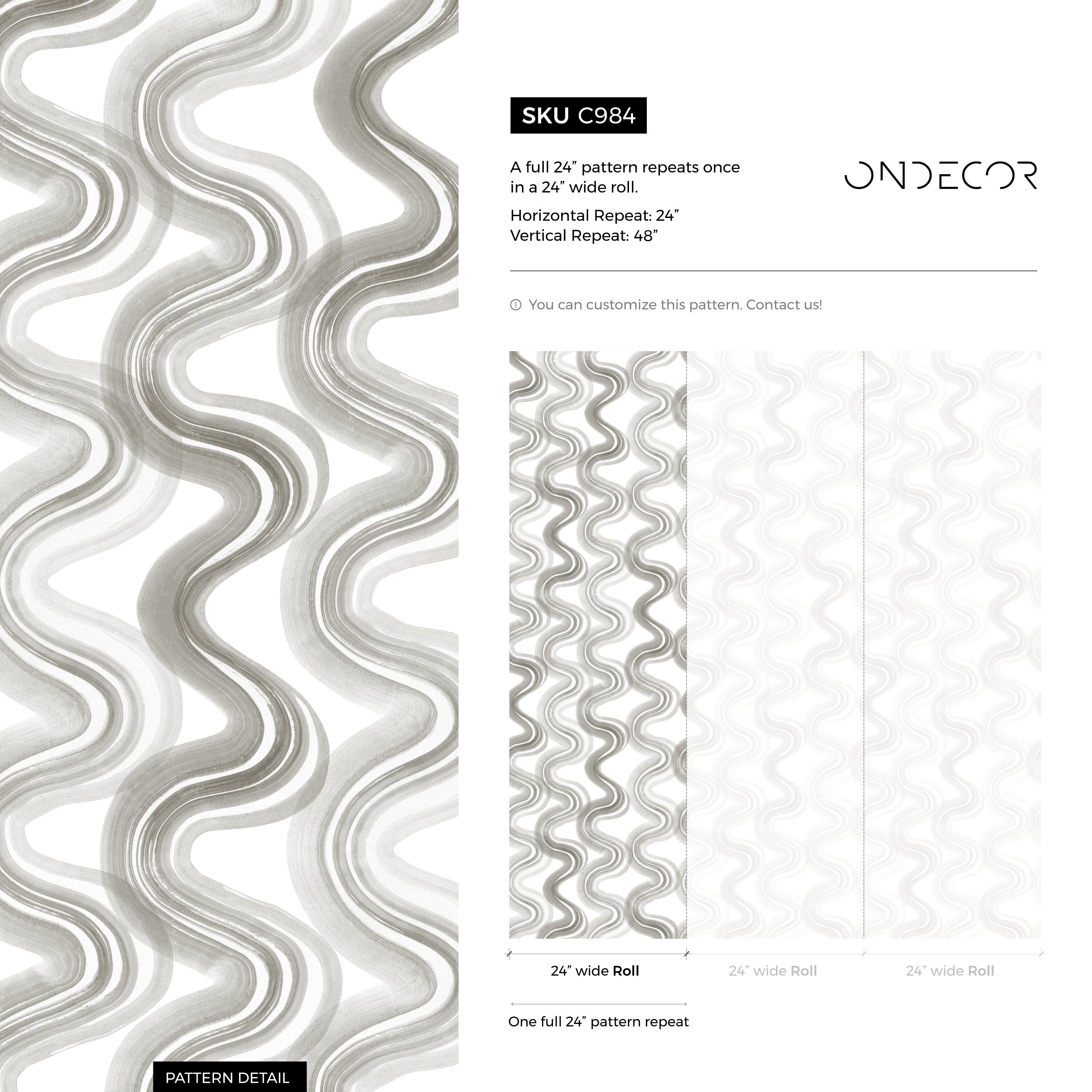 Abstract Wallpaper With A Wavy Ink Brushstroke Motif In Shades Of Gray - C984