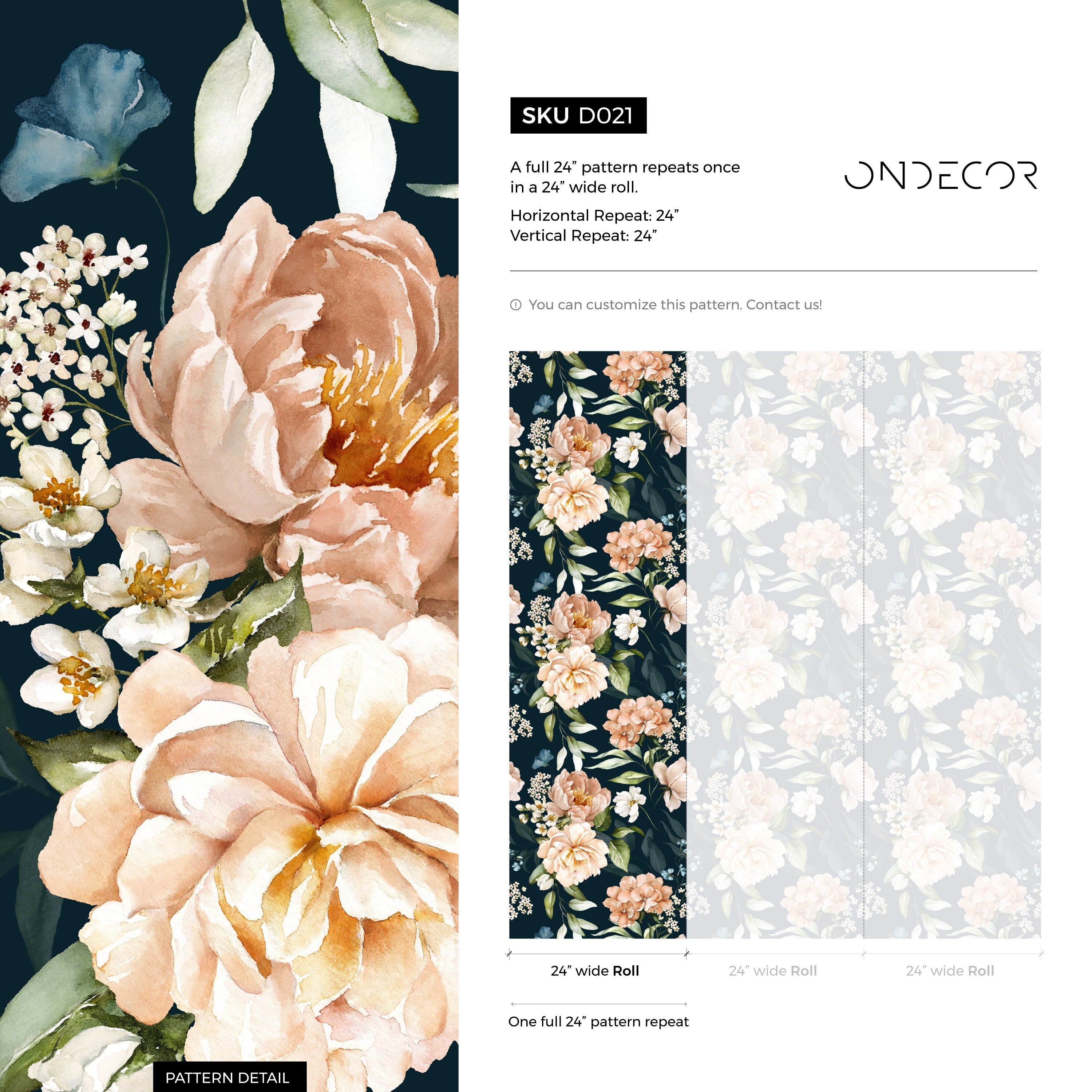 Floral Wallpaper With Vintage Peonies In Peach, Blue, And Green - D021