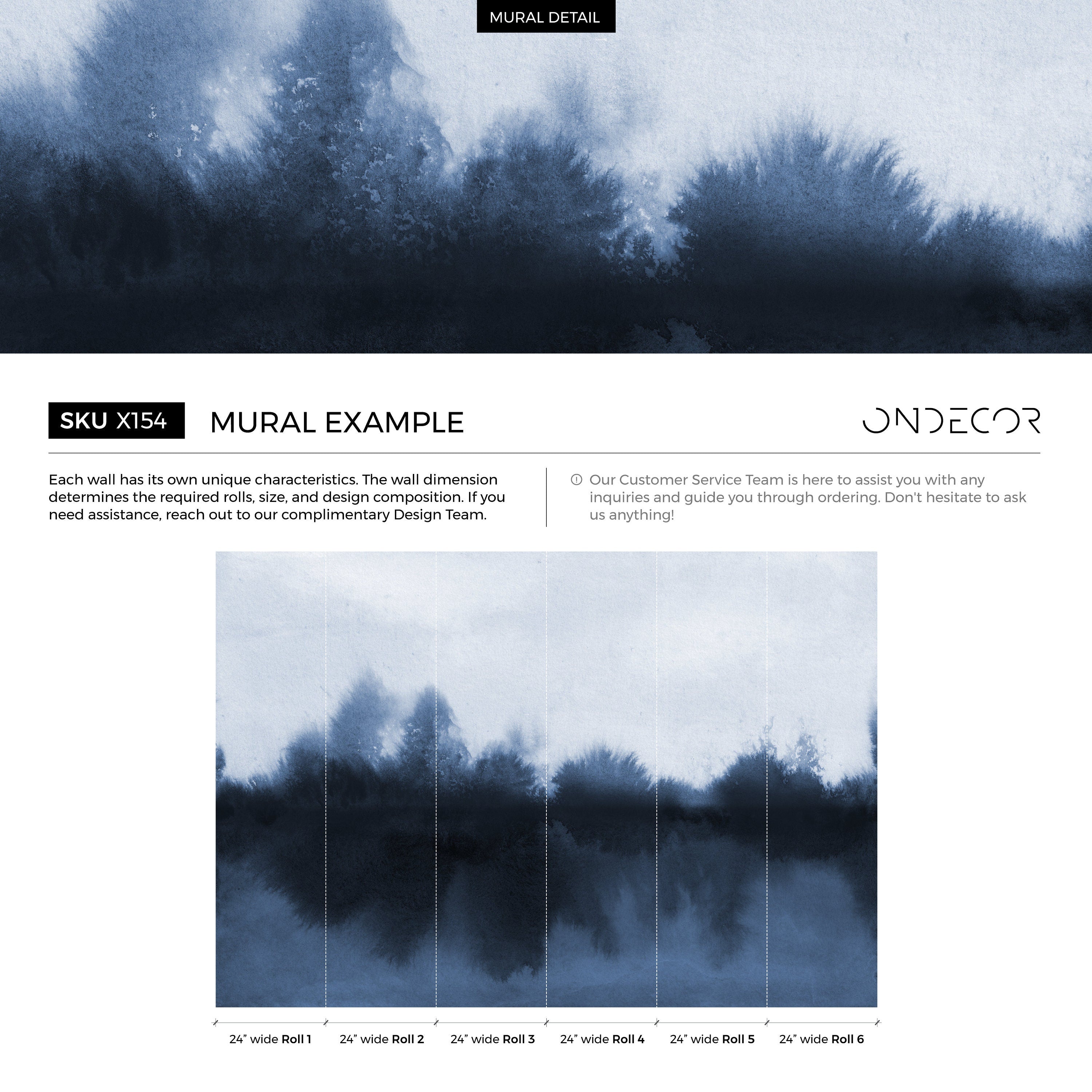 Watercolor Wallpaper With A Moody Ombre Wash In Navy Blue - X154