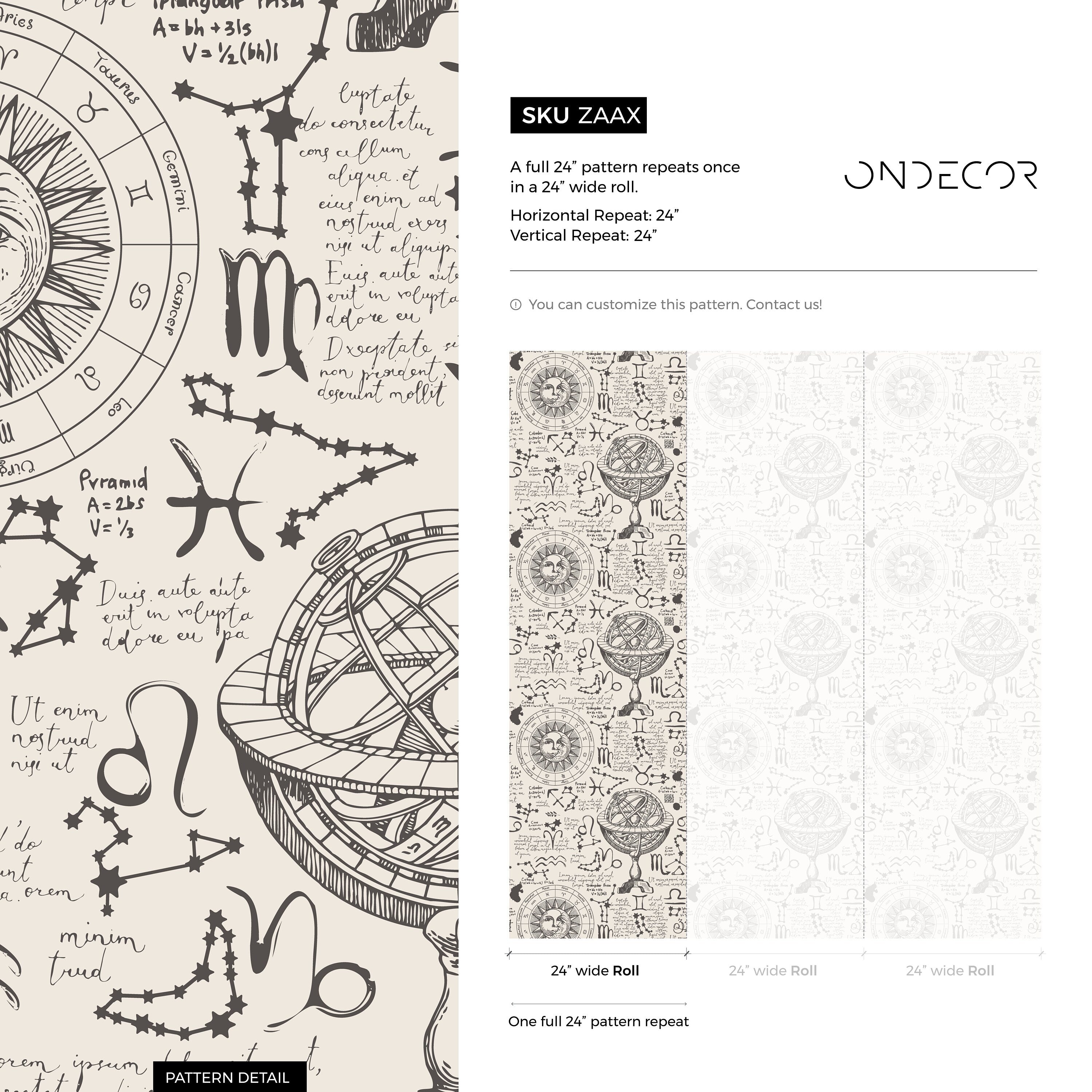 Astrology Wallpaper With Vintage Celestial Sketches In Black And Cream - Zaax