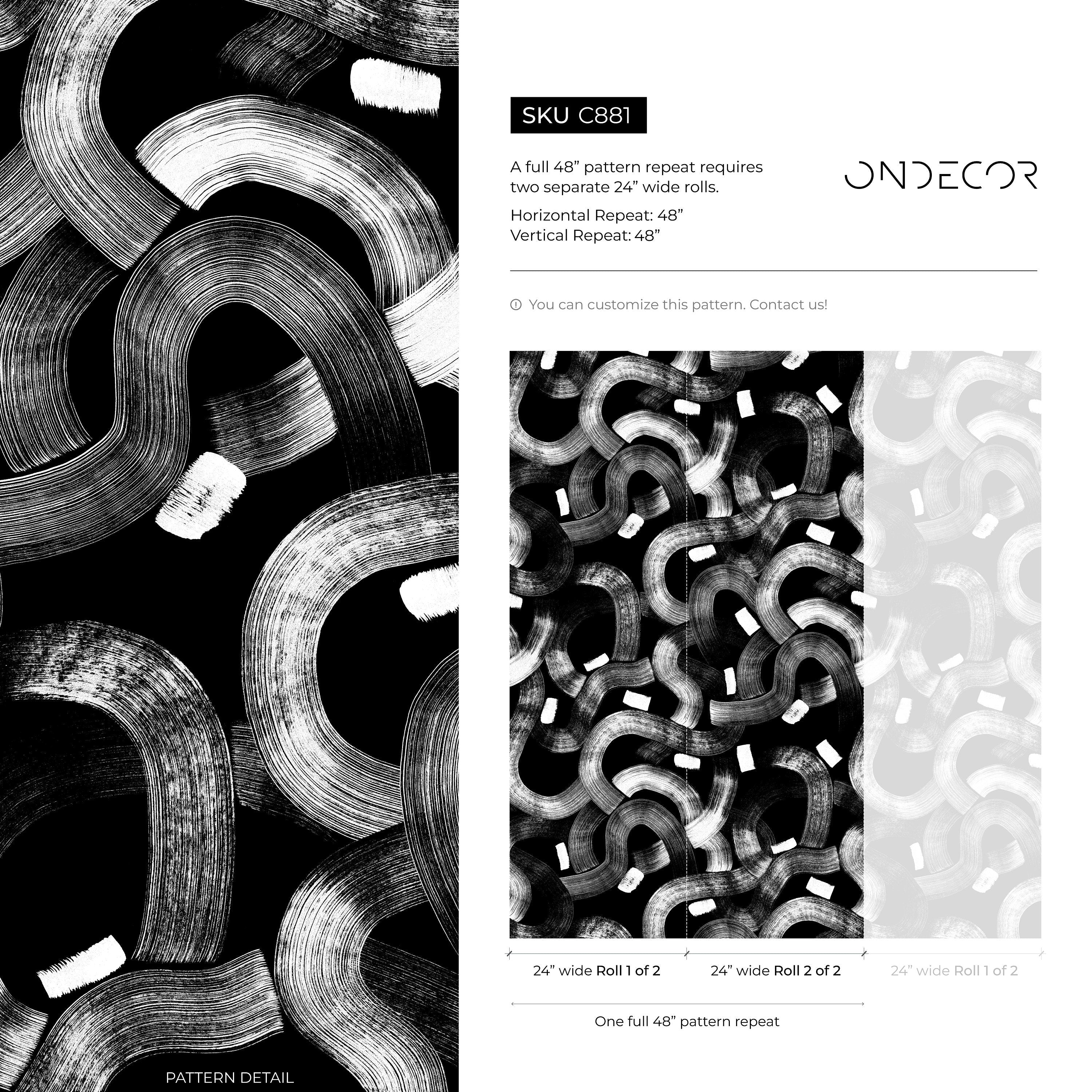 Abstract Wallpaper Featuring Flowing Brushstrokes In Black And White - C881