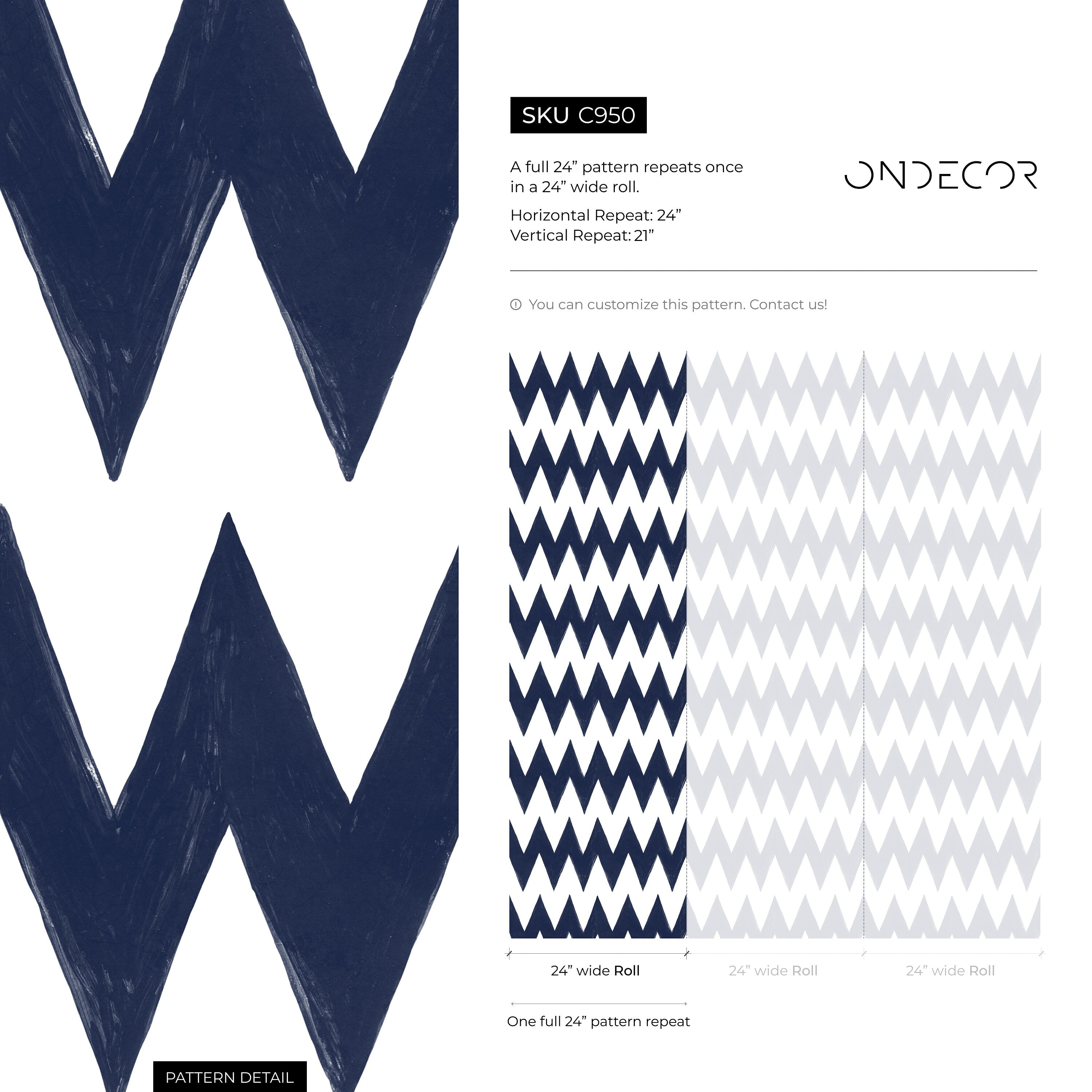 Chevron Wallpaper With A Hand-drawn Motif In Navy Blue - C950