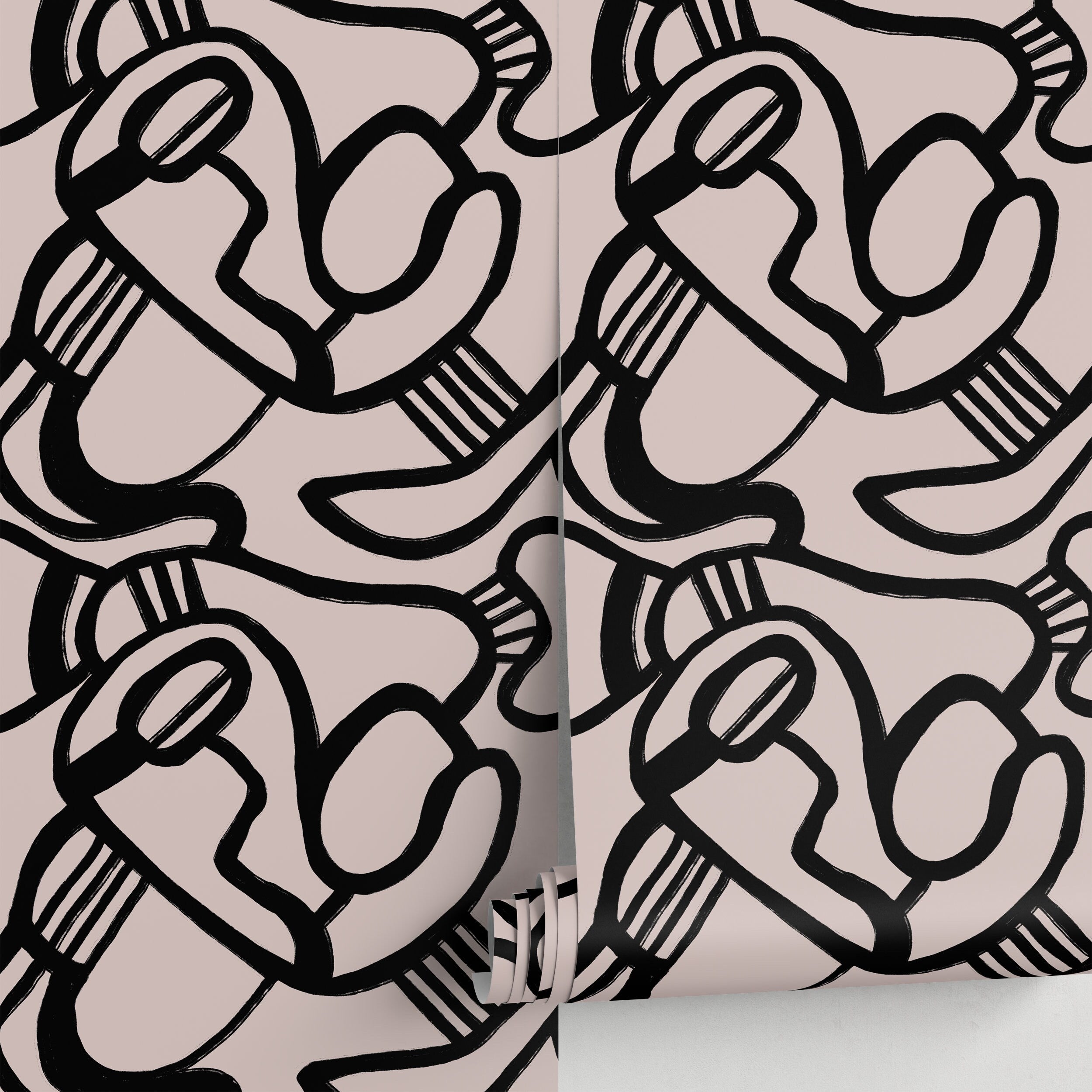 Abstract Wallpaper With Bold Brushstroke Lines In Black And Rose - X133