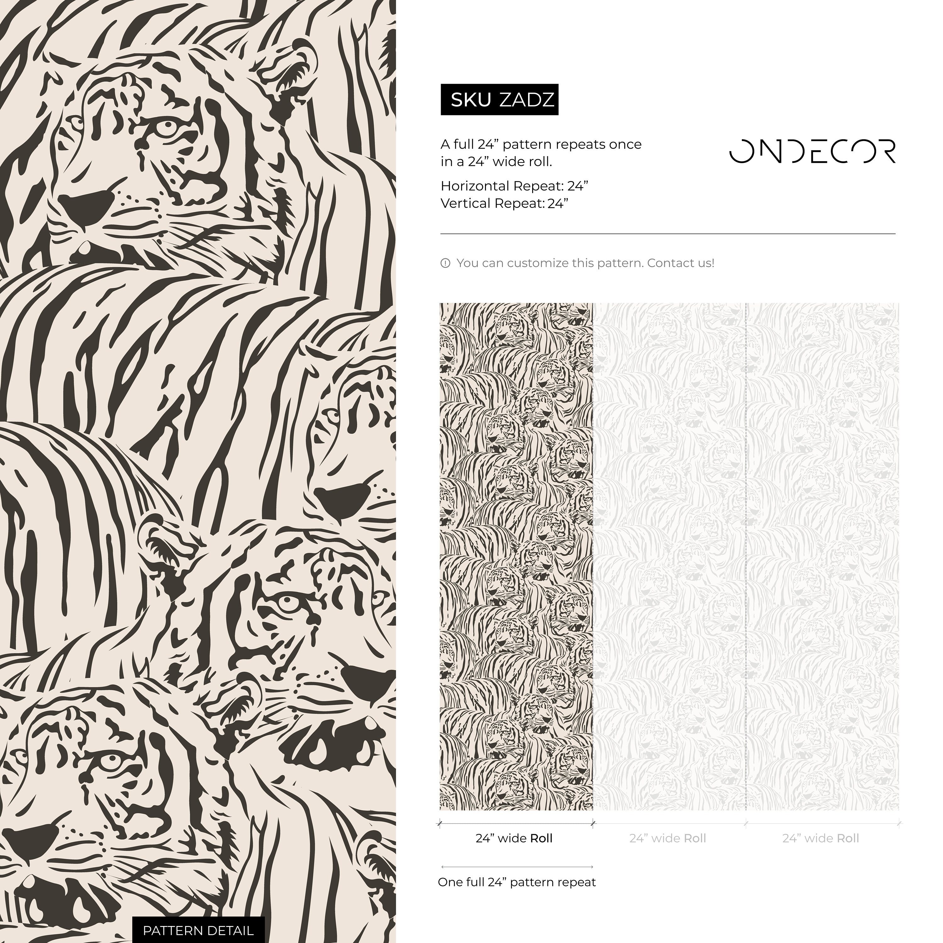 Animal Print Wallpaper Featuring A Bold Tiger Motif In Black And Off-white - Zadz