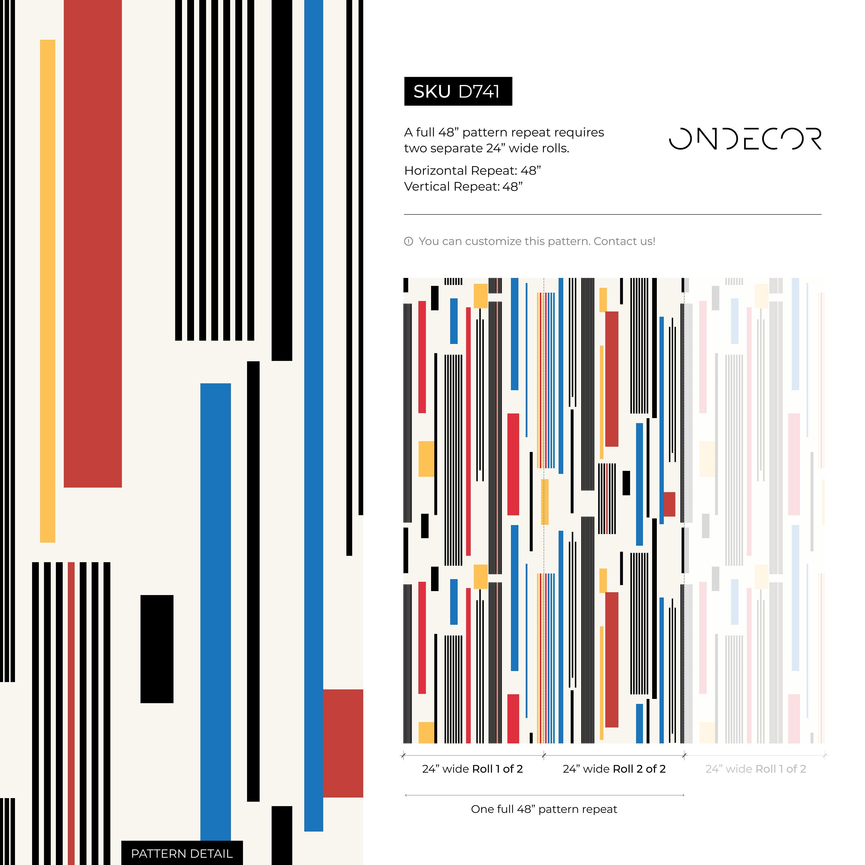 Geometric Wallpaper With Bold Vertical Stripes In Red, Blue, And Yellow - D741