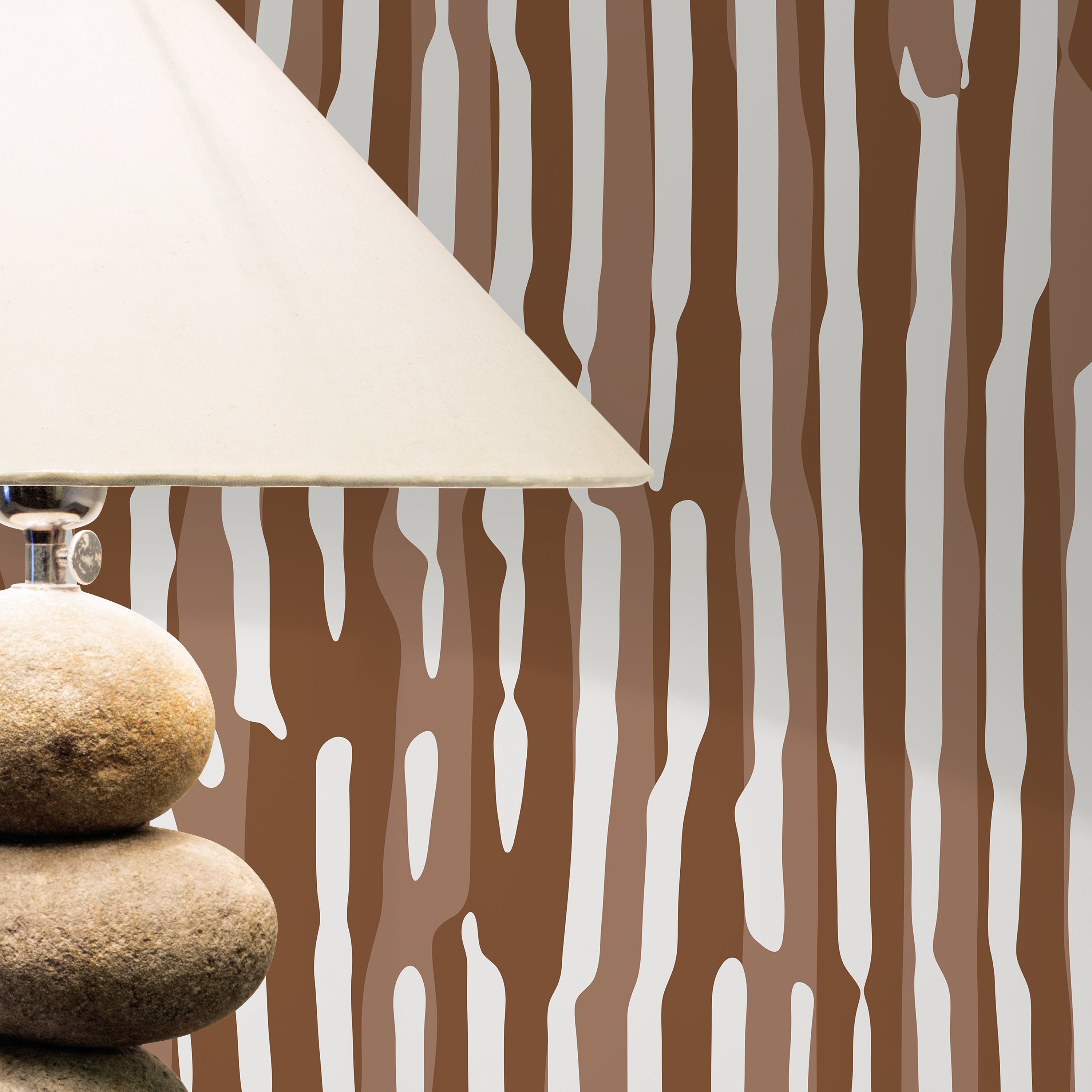 Abstract Wallpaper With Organic Wavy Stripes In Brown And White - D745