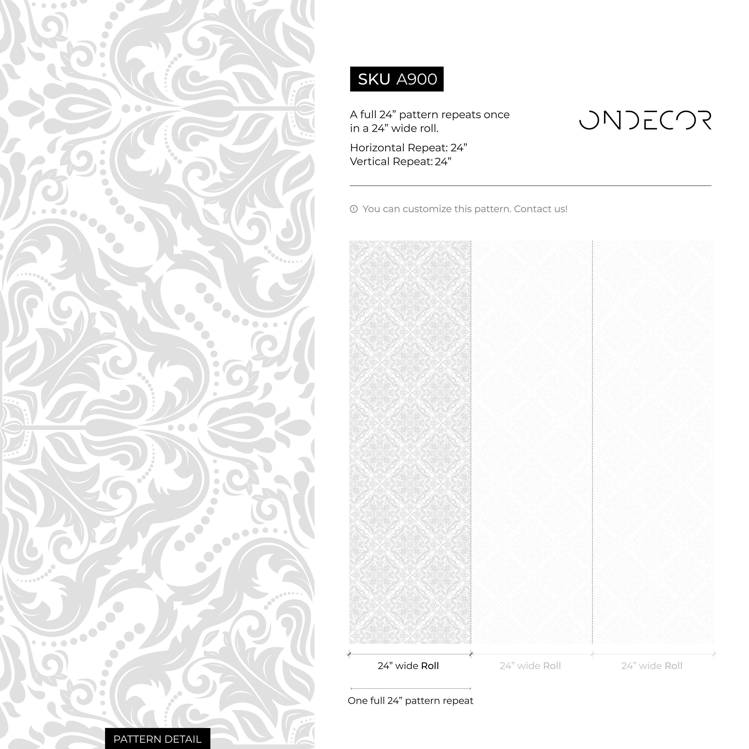 Damask Wallpaper With An Ornate Medallion Motif In Light Gray - A900