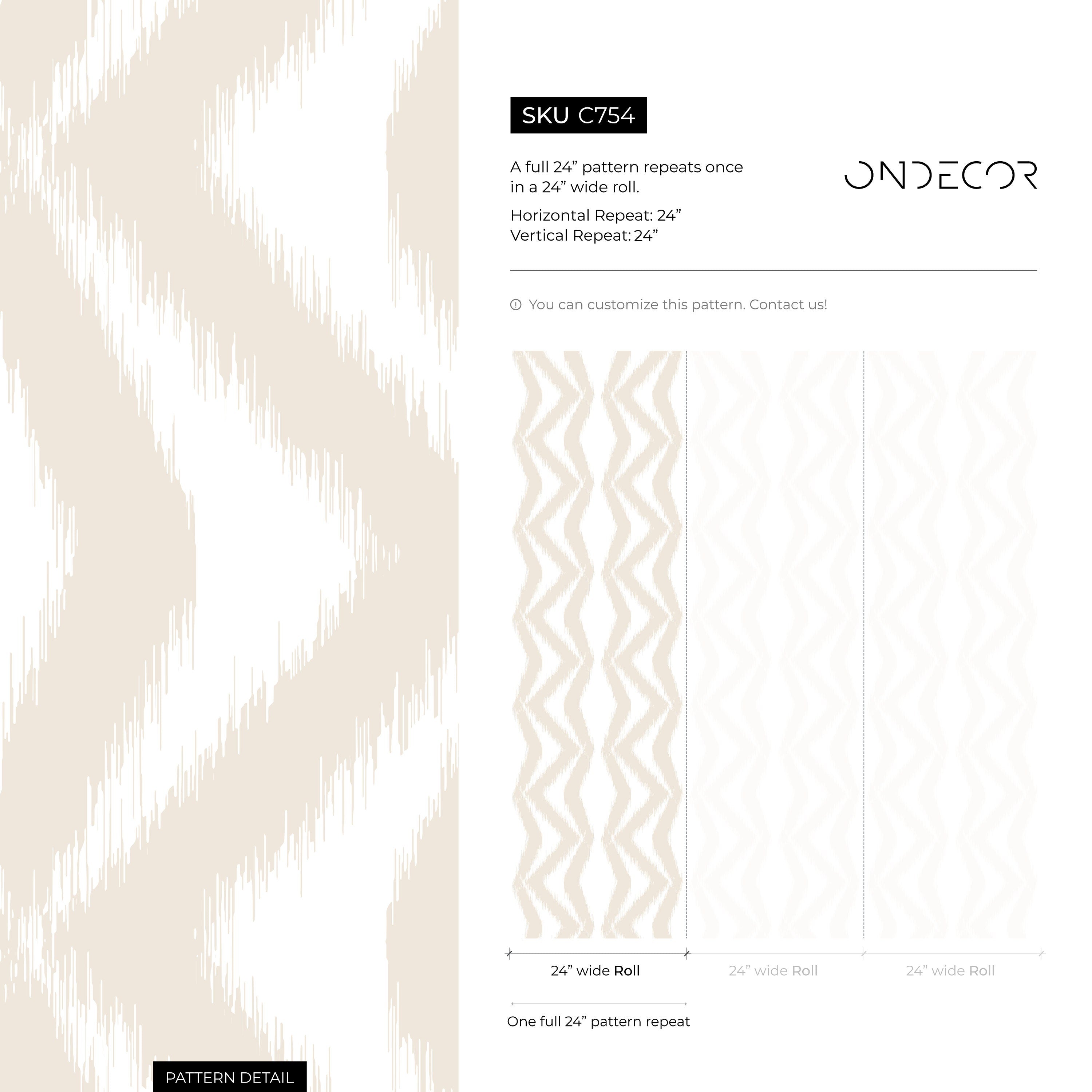 Abstract Wallpaper With A Boho Ikat Motif In Beige And White - C754