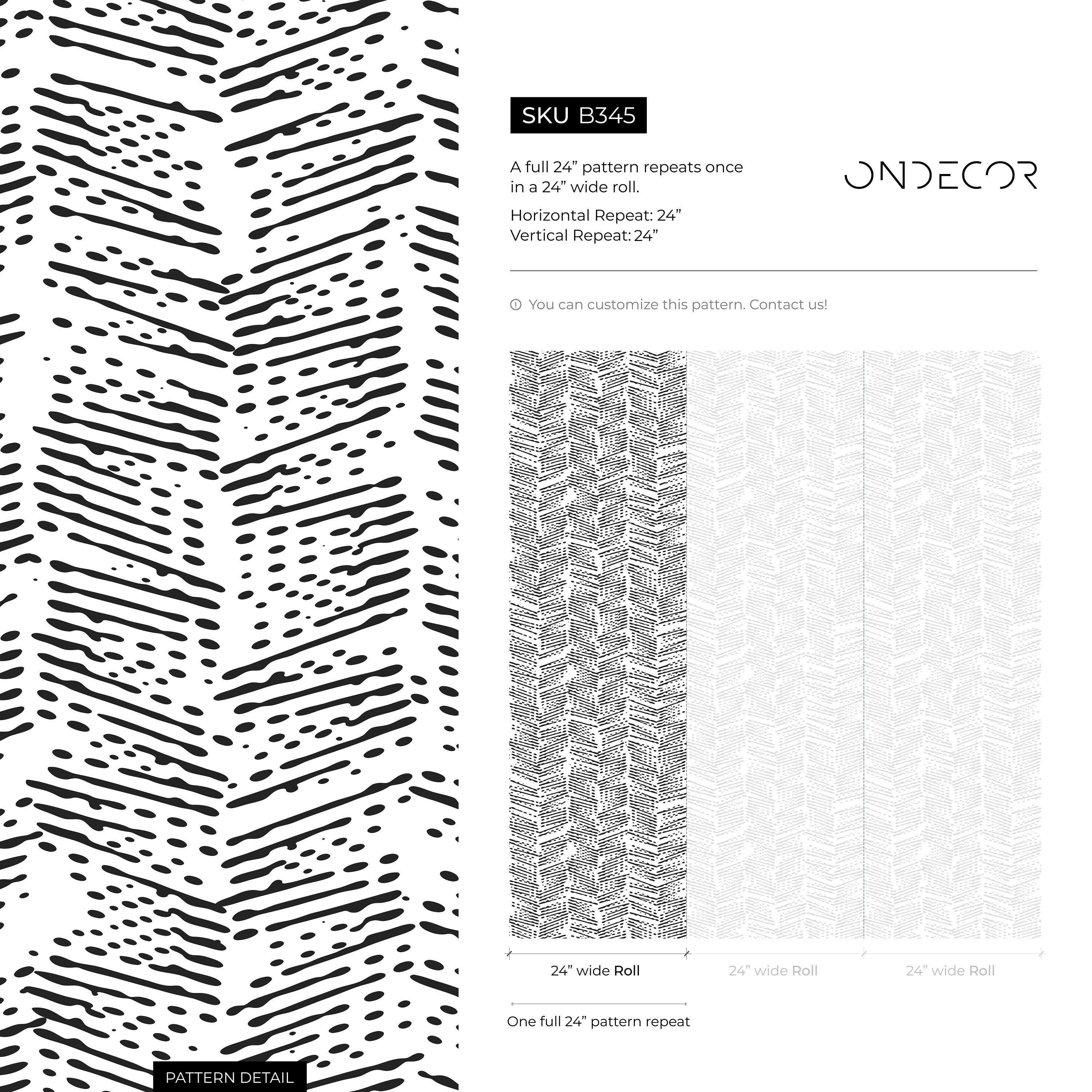 Geometric Wallpaper With A Dashed Herringbone Motif In Black And White - B345