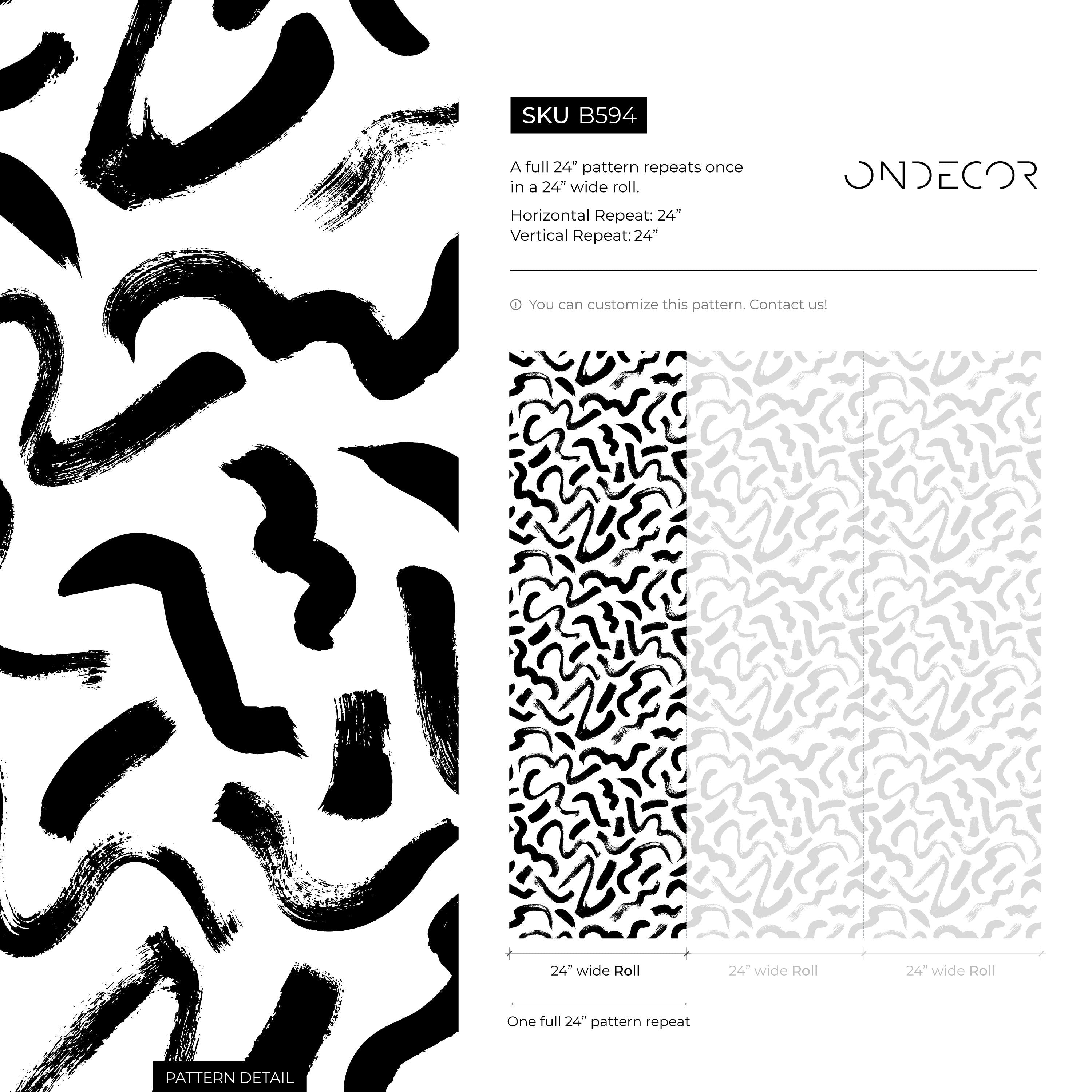 Abstract Wallpaper With A Bold Brushstroke Motif In Black And White - B594