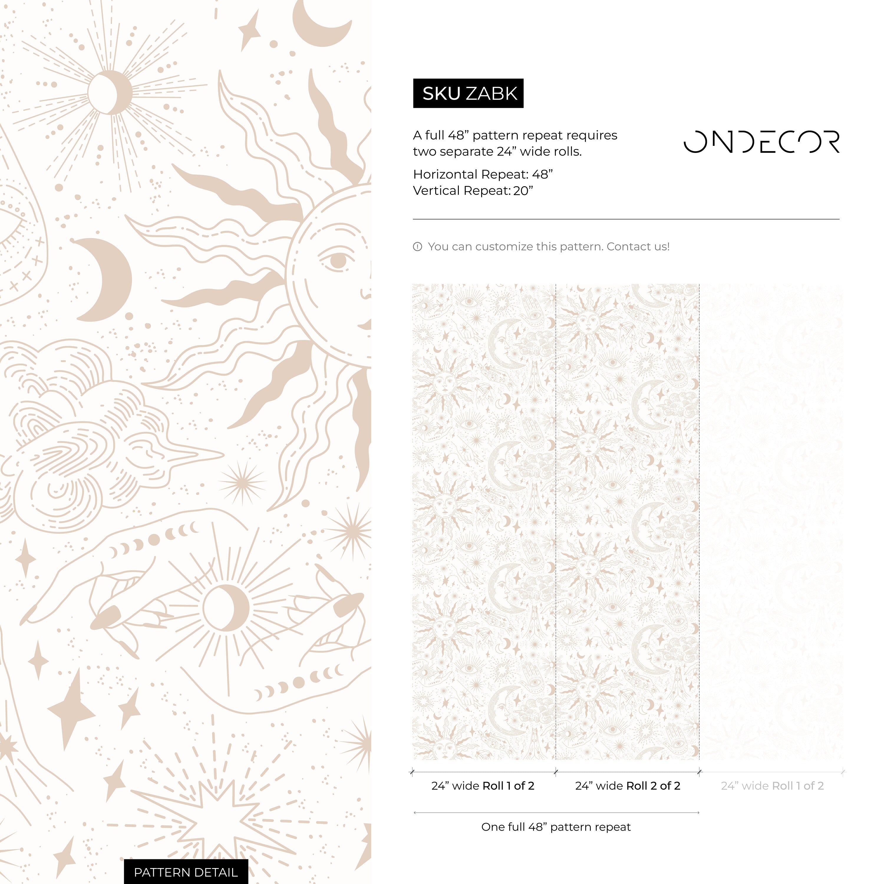 Celestial Wallpaper With Astral Sun, Moon, And Hand Illustrations In Beige - Zabk