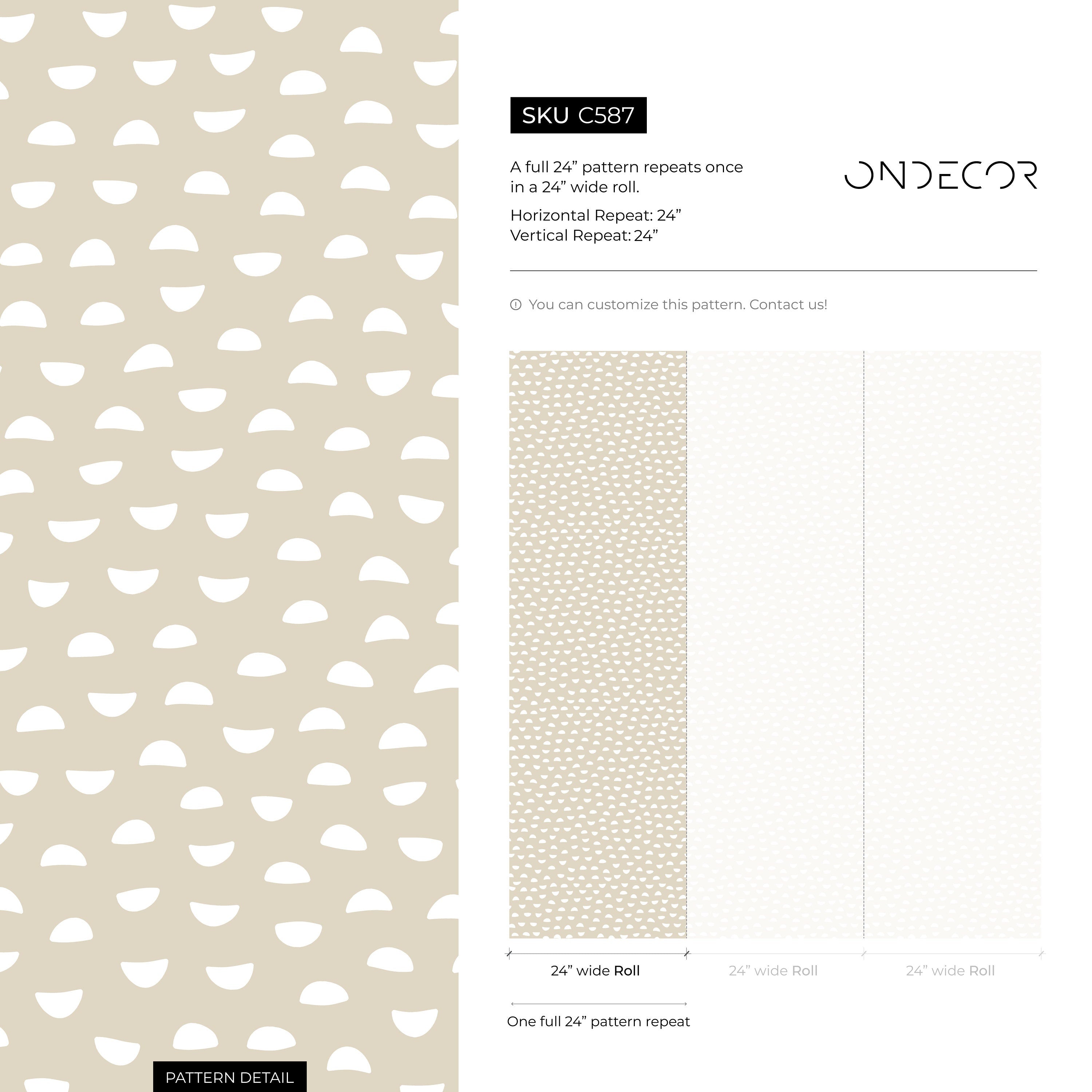 Geometric Wallpaper With A Half Moon Motif In Beige And White - C587