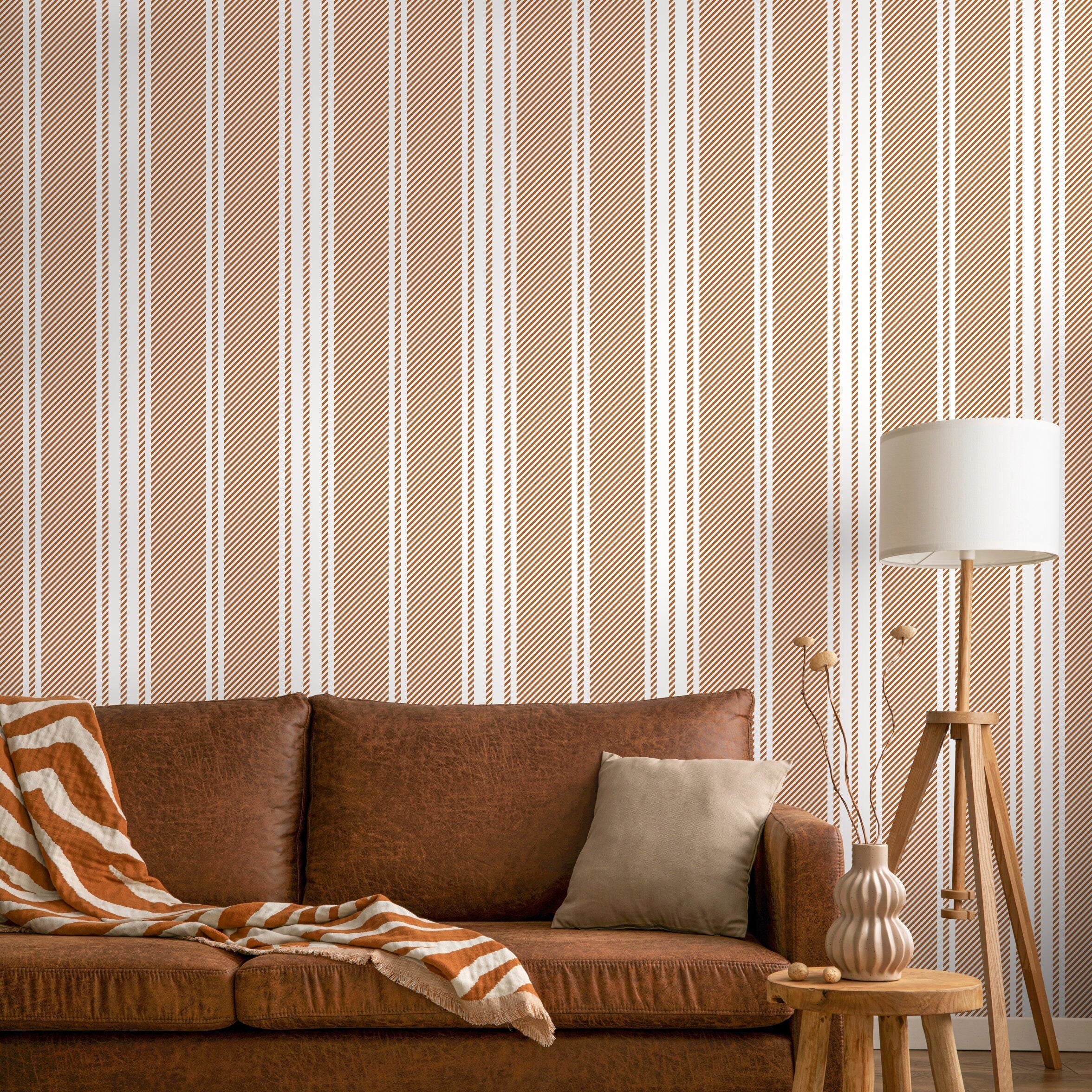 Striped Wallpaper With A Diagonal Line Pattern In Orange - D783
