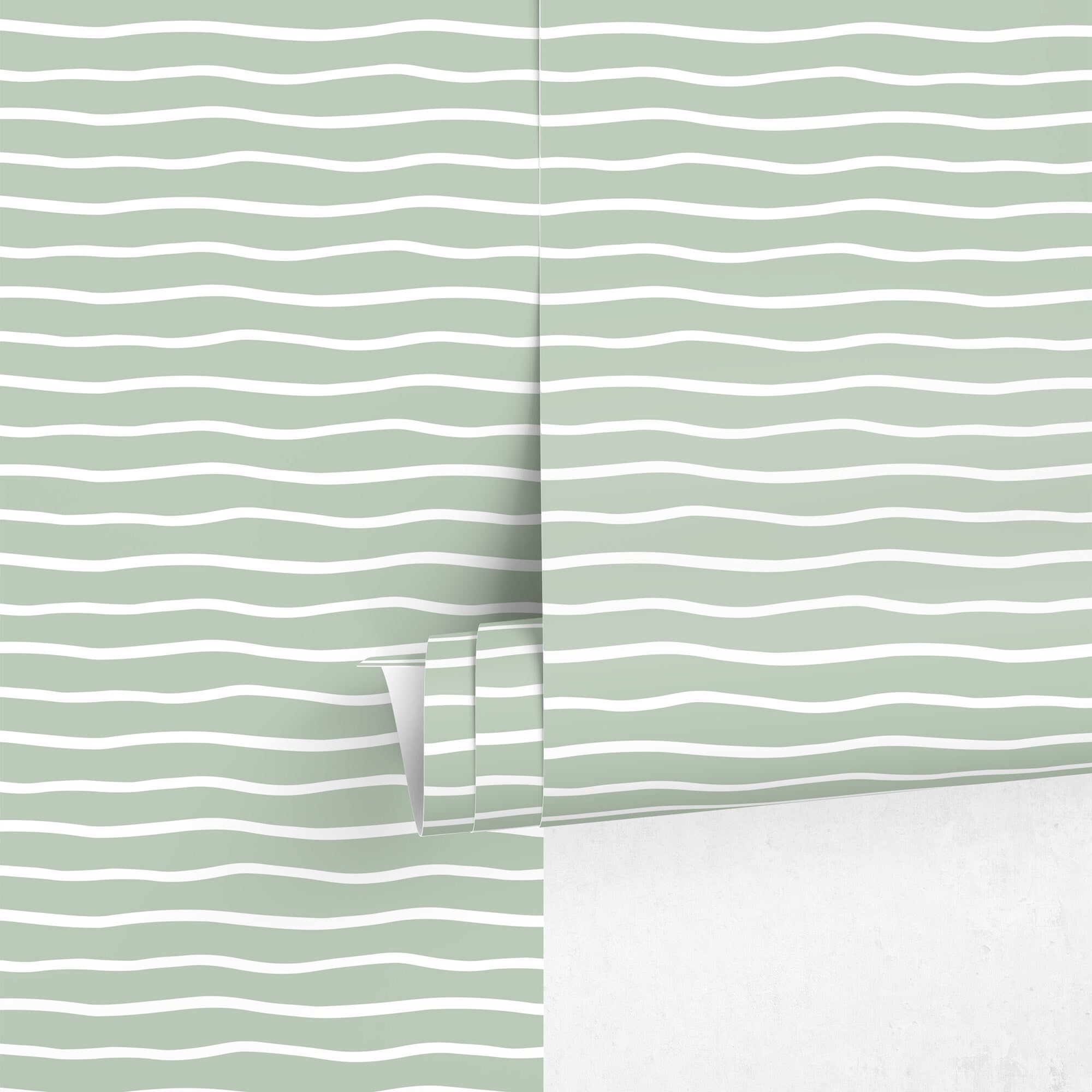 Abstract Wallpaper With Wavy Lines In Light Green And White - D747