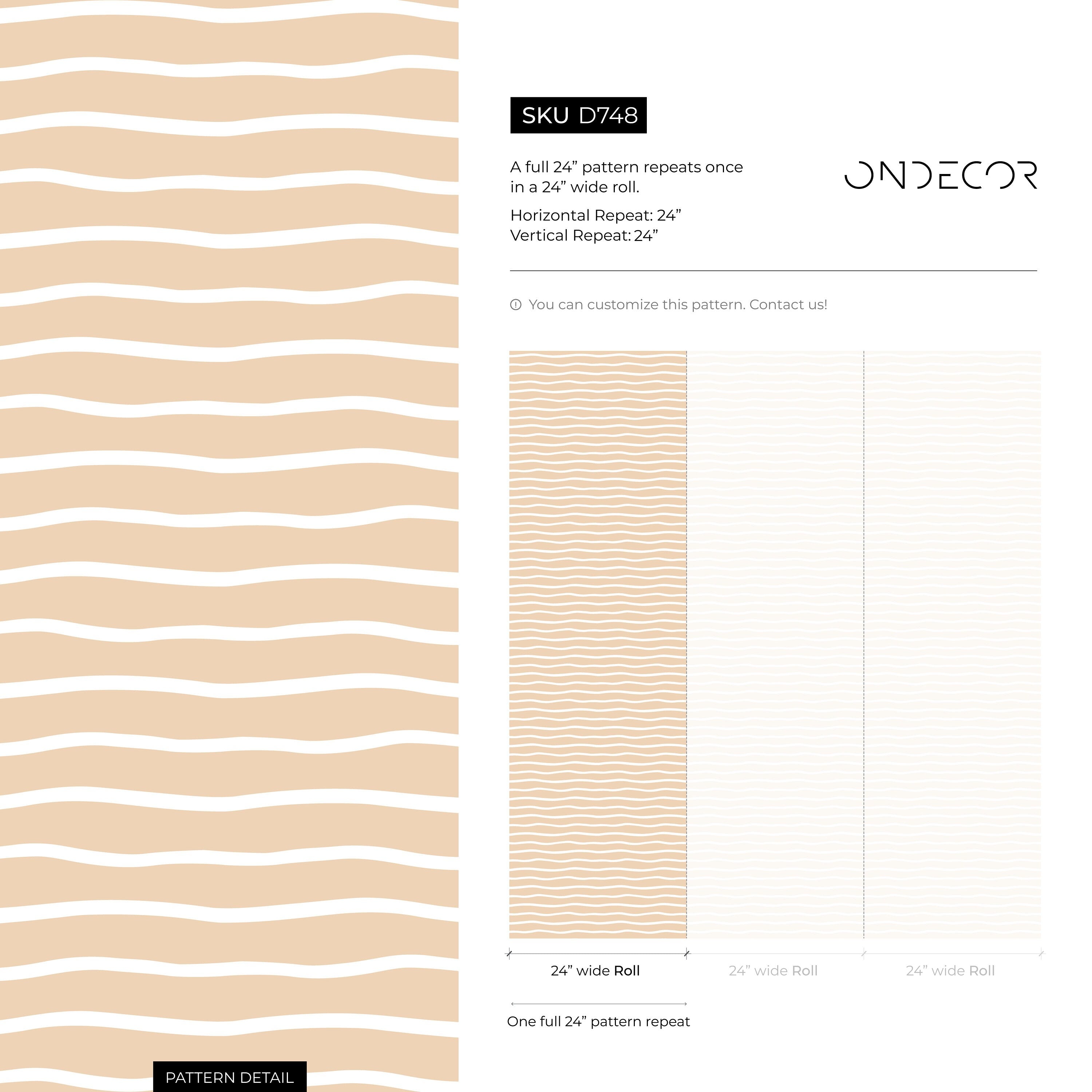 Abstract Wallpaper With A Wavy Line Motif In Beige And White - D748