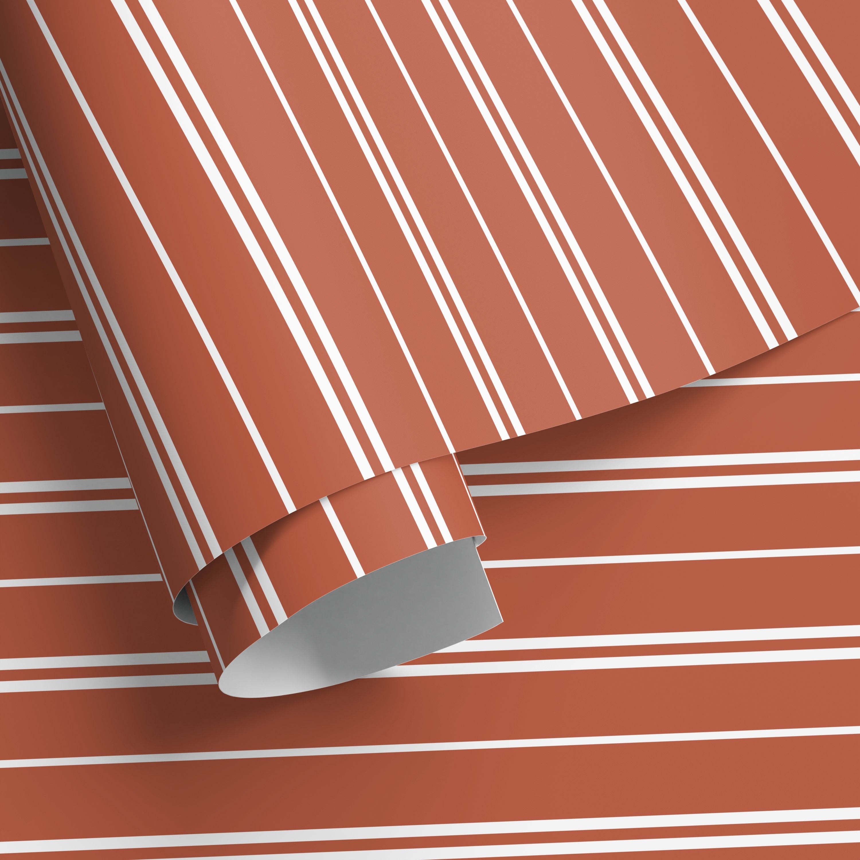 Striped Wallpaper Featuring Modern Pinstripes In Terracotta And White - D761